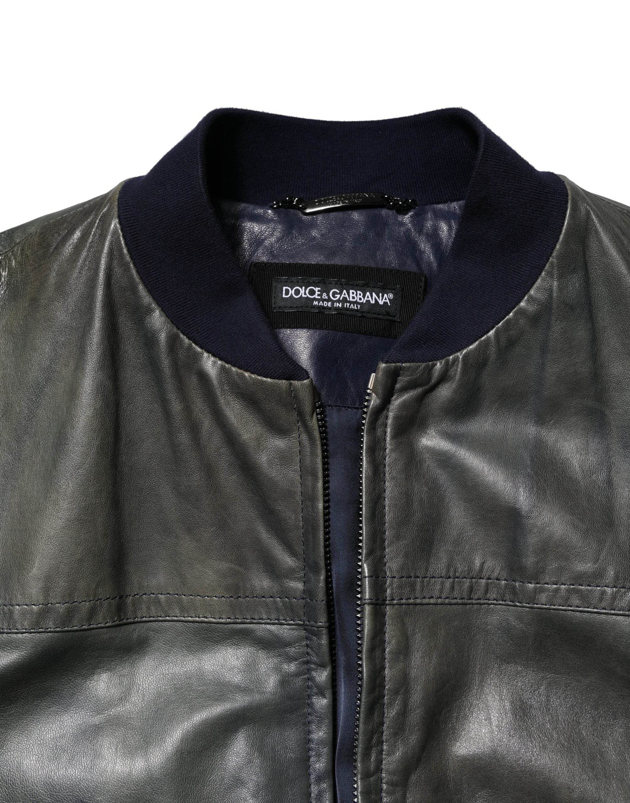 Dolce & Gabbana Black Lambskin Leather Biker Full Zip Jacket - Hilstor