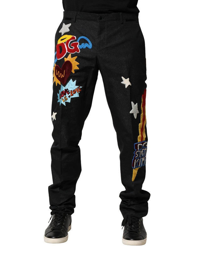 Dolce & Gabbana Black Graphic Embroidery Men Pants - Hilstor