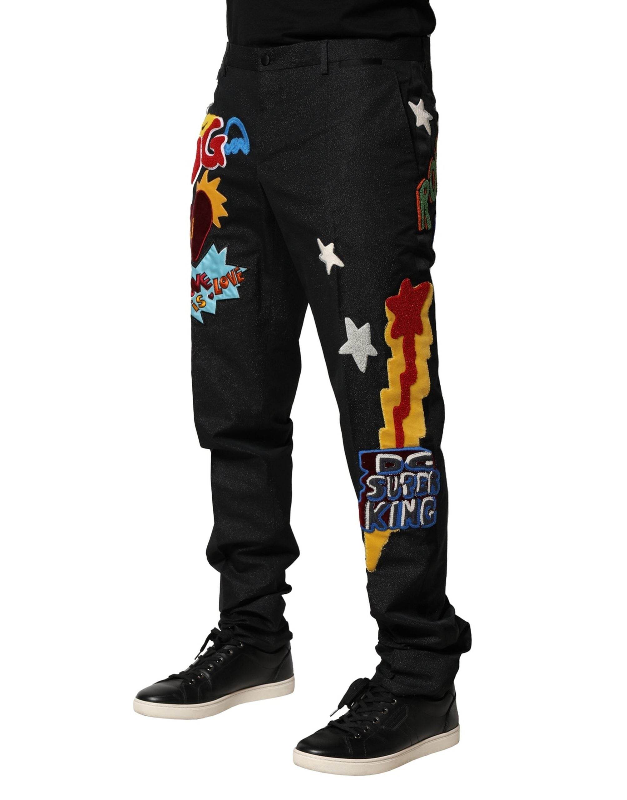 Dolce & Gabbana Black Graphic Embroidery Men Pants - Hilstor