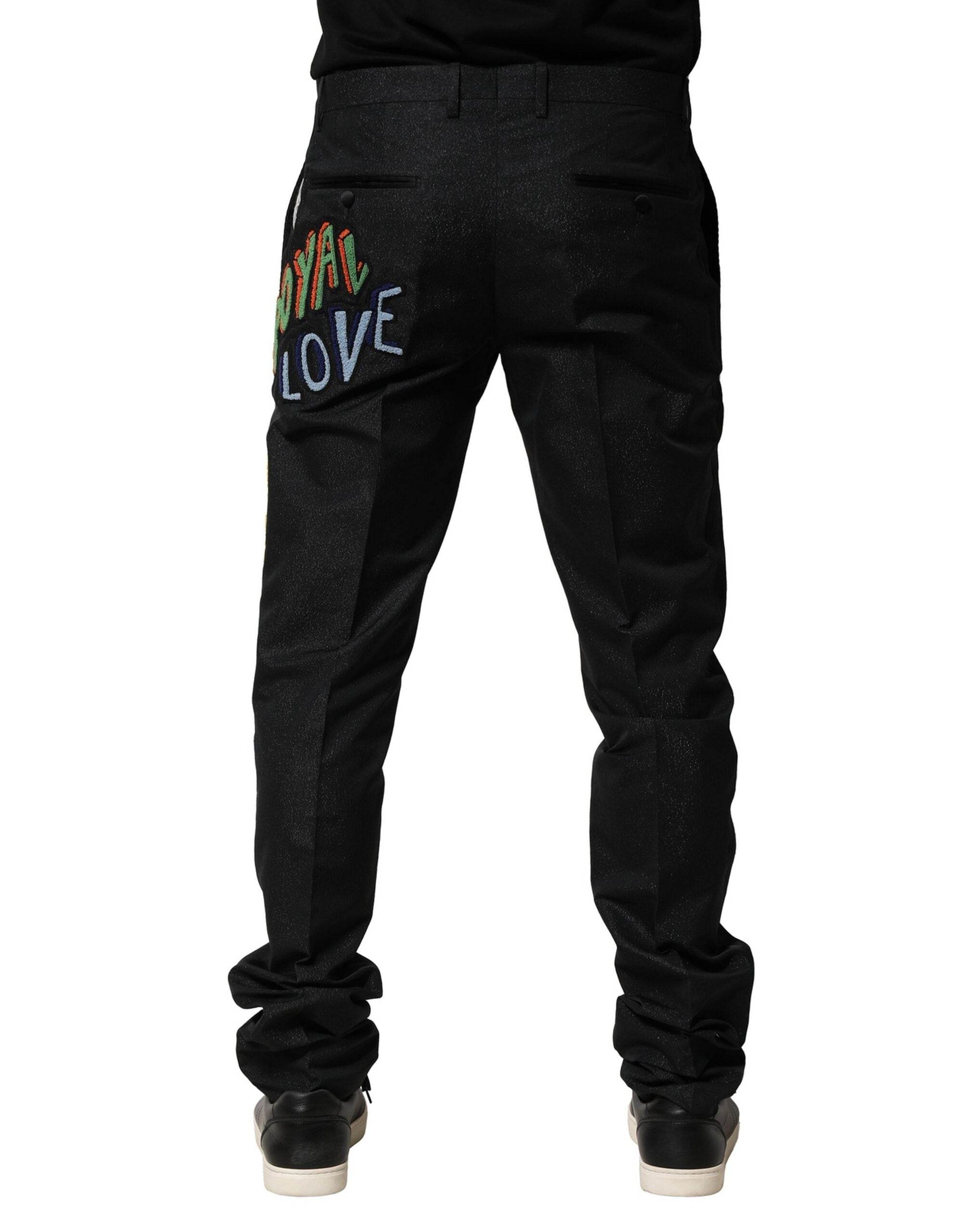 Dolce & Gabbana Black Graphic Embroidery Men Pants - Hilstor
