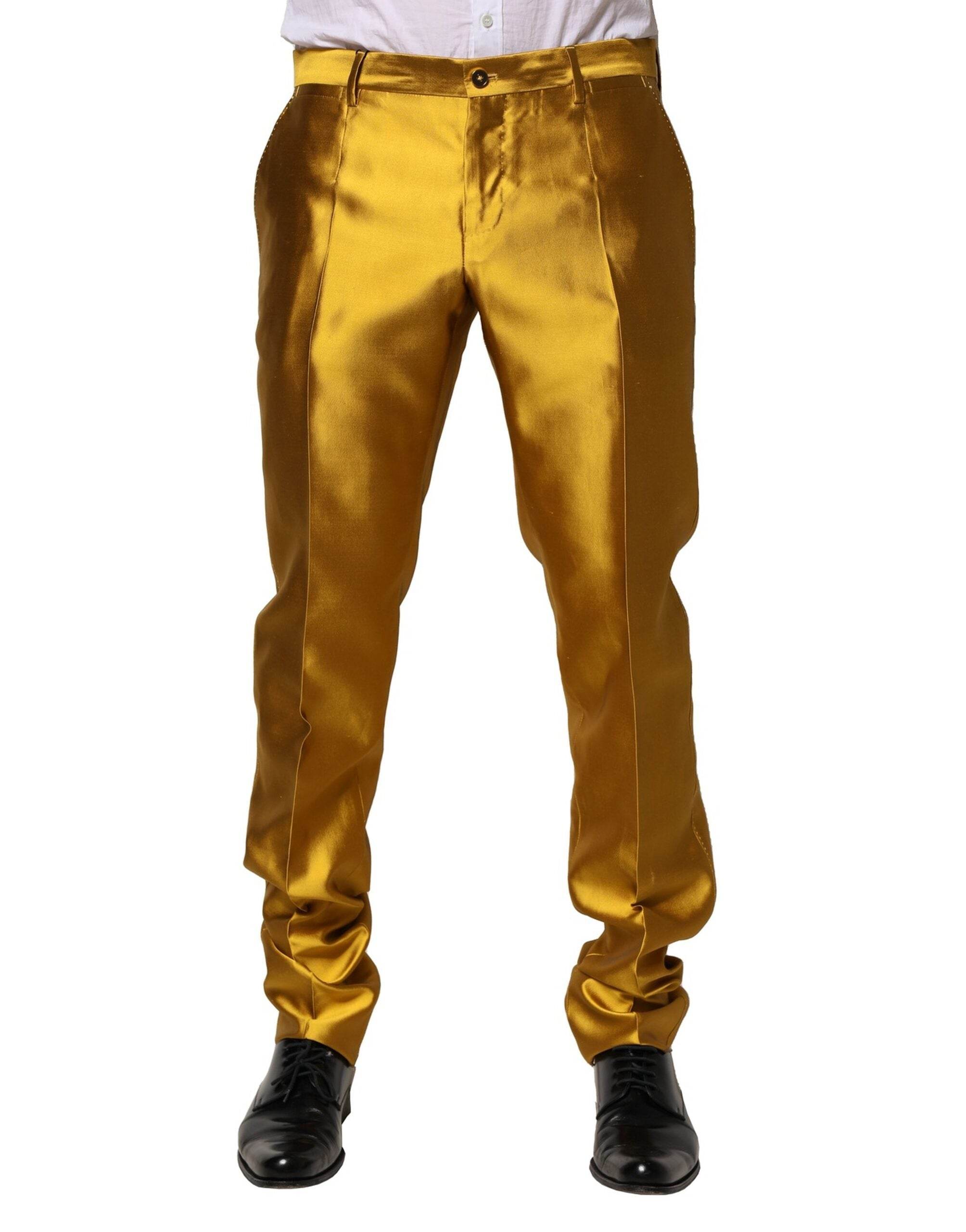 Dolce & Gabbana Yellow Silk Tapered Dress Men Pants - Hilstor