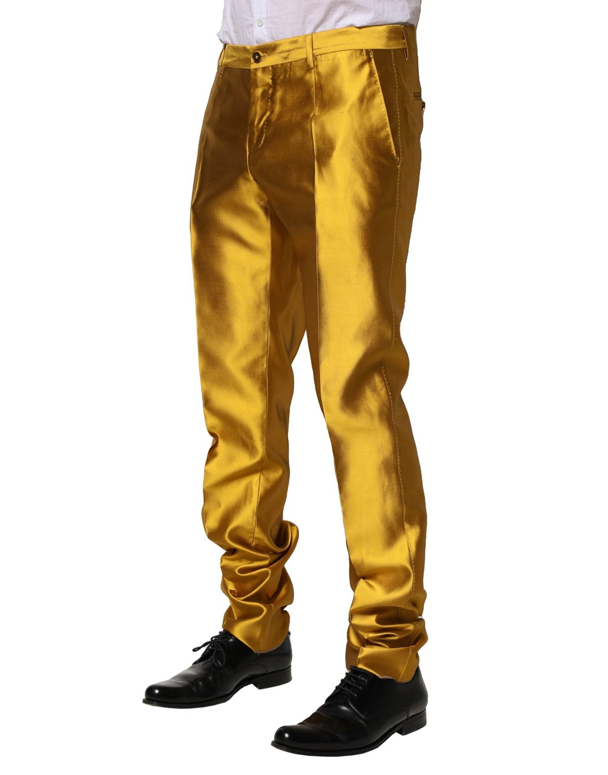 Dolce & Gabbana Yellow Silk Tapered Dress Men Pants - Hilstor