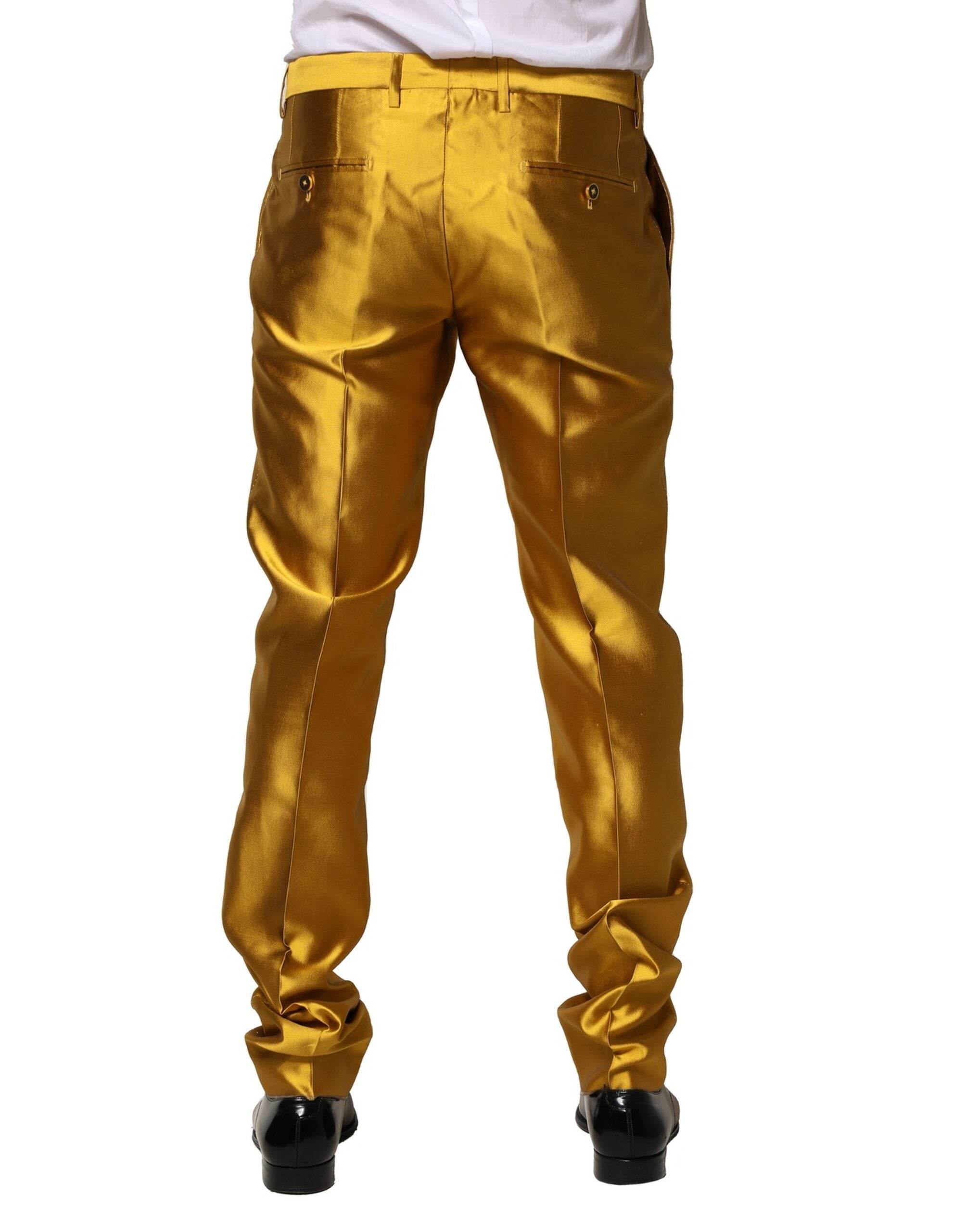 Dolce & Gabbana Yellow Silk Tapered Dress Men Pants - Hilstor