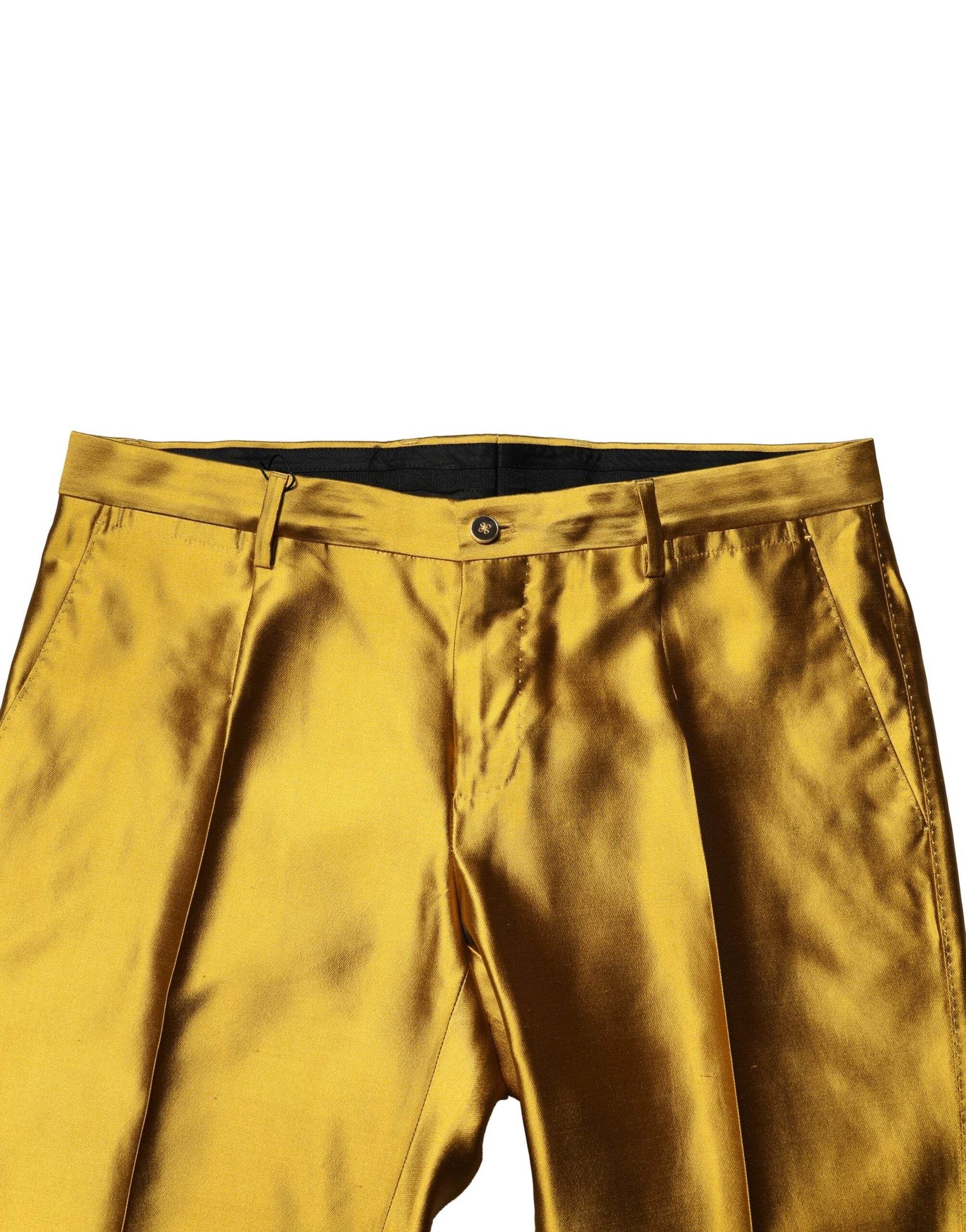 Dolce & Gabbana Yellow Silk Tapered Dress Men Pants - Hilstor