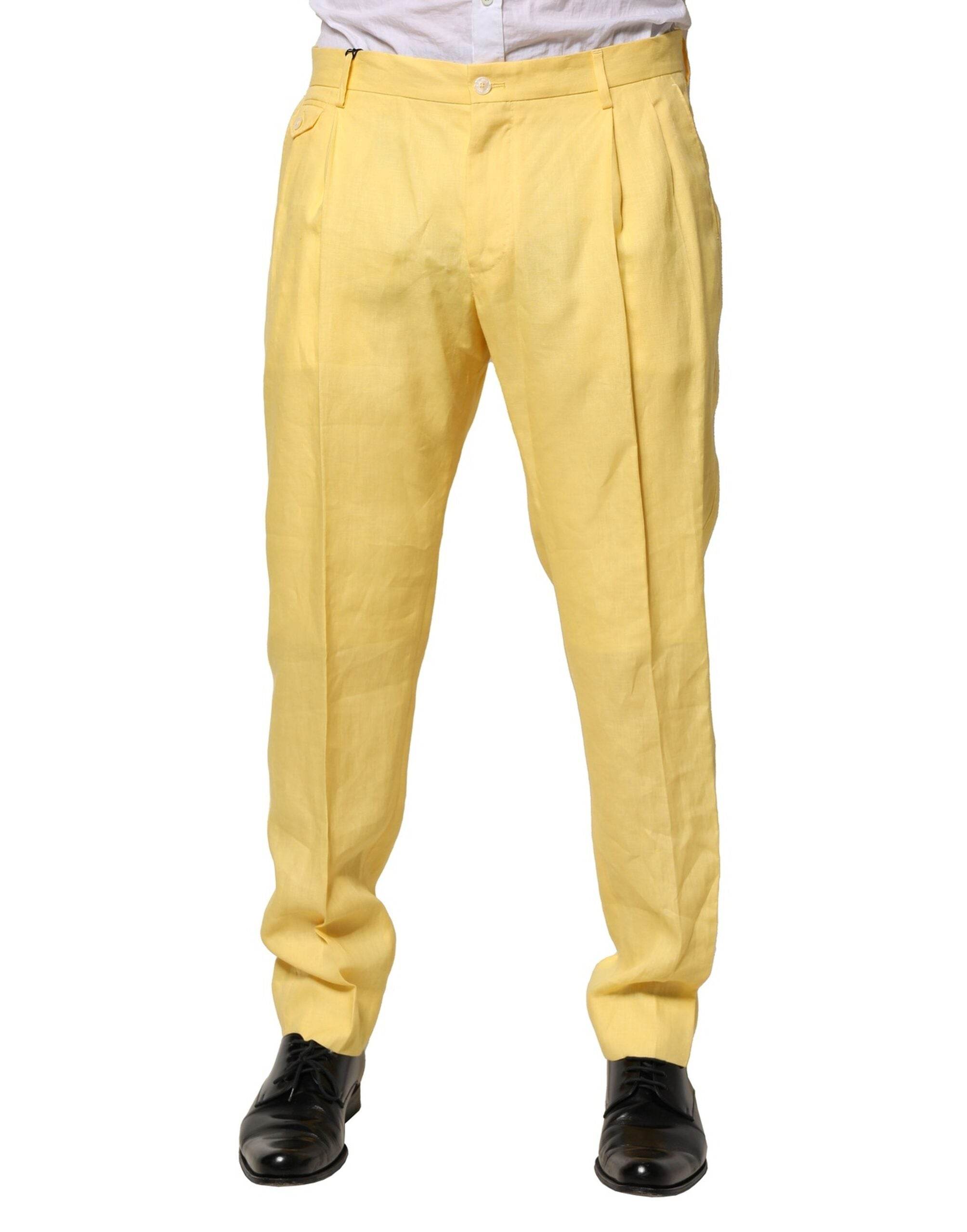 Dolce & Gabbana Yellow Flax Tapered Dress Men Pants - Hilstor