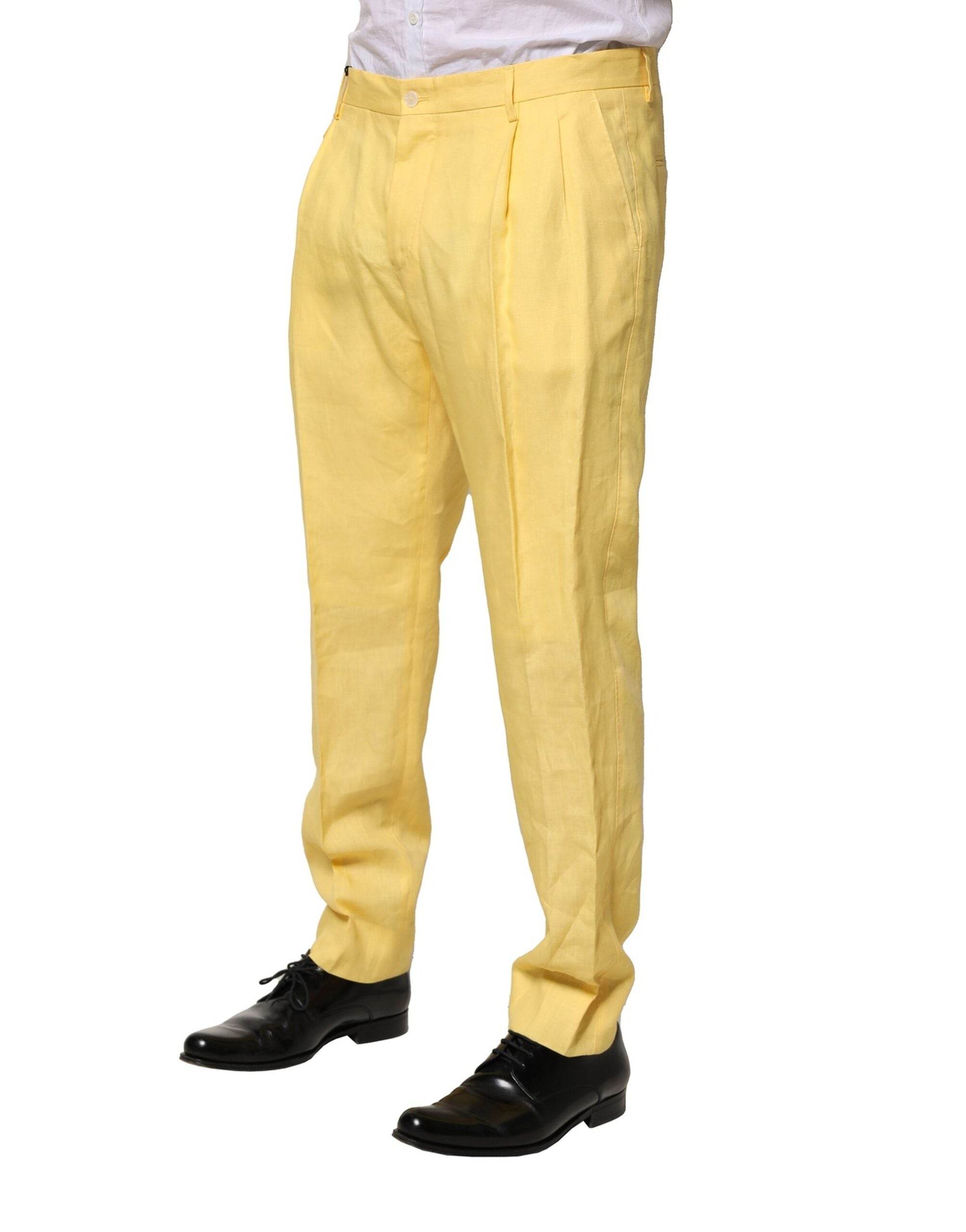 Dolce & Gabbana Yellow Flax Tapered Dress Men Pants - Hilstor