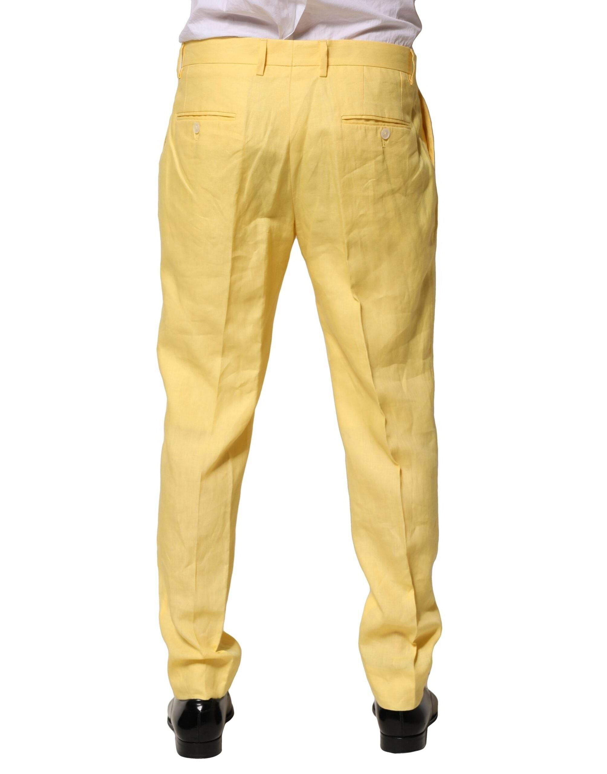 Dolce & Gabbana Yellow Flax Tapered Dress Men Pants - Hilstor
