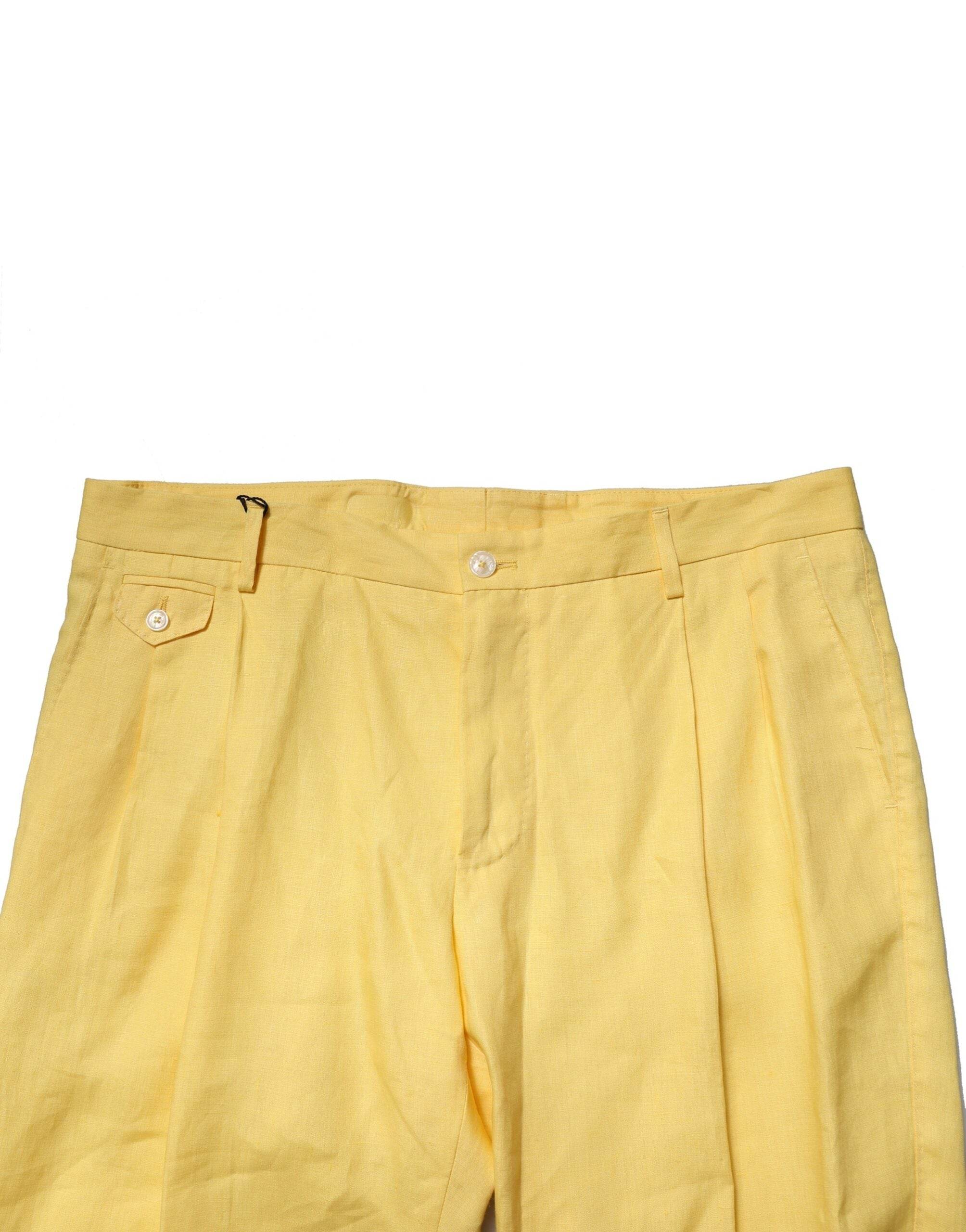 Dolce & Gabbana Yellow Flax Tapered Dress Men Pants - Hilstor