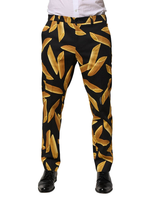 Dolce & Gabbana Black Pasta Print Tapered Men Pants - Hilstor