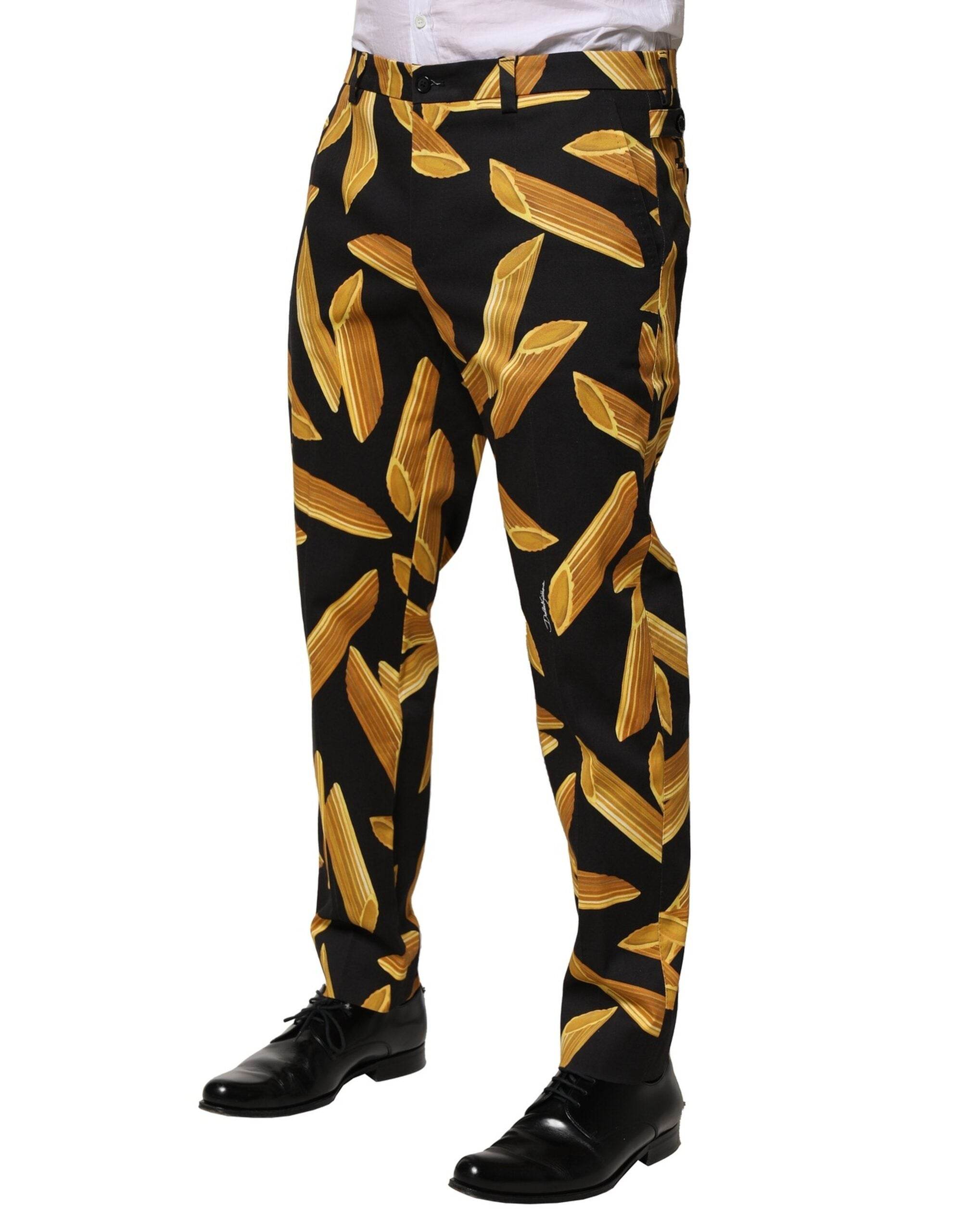Dolce & Gabbana Black Pasta Print Tapered Men Pants - Hilstor