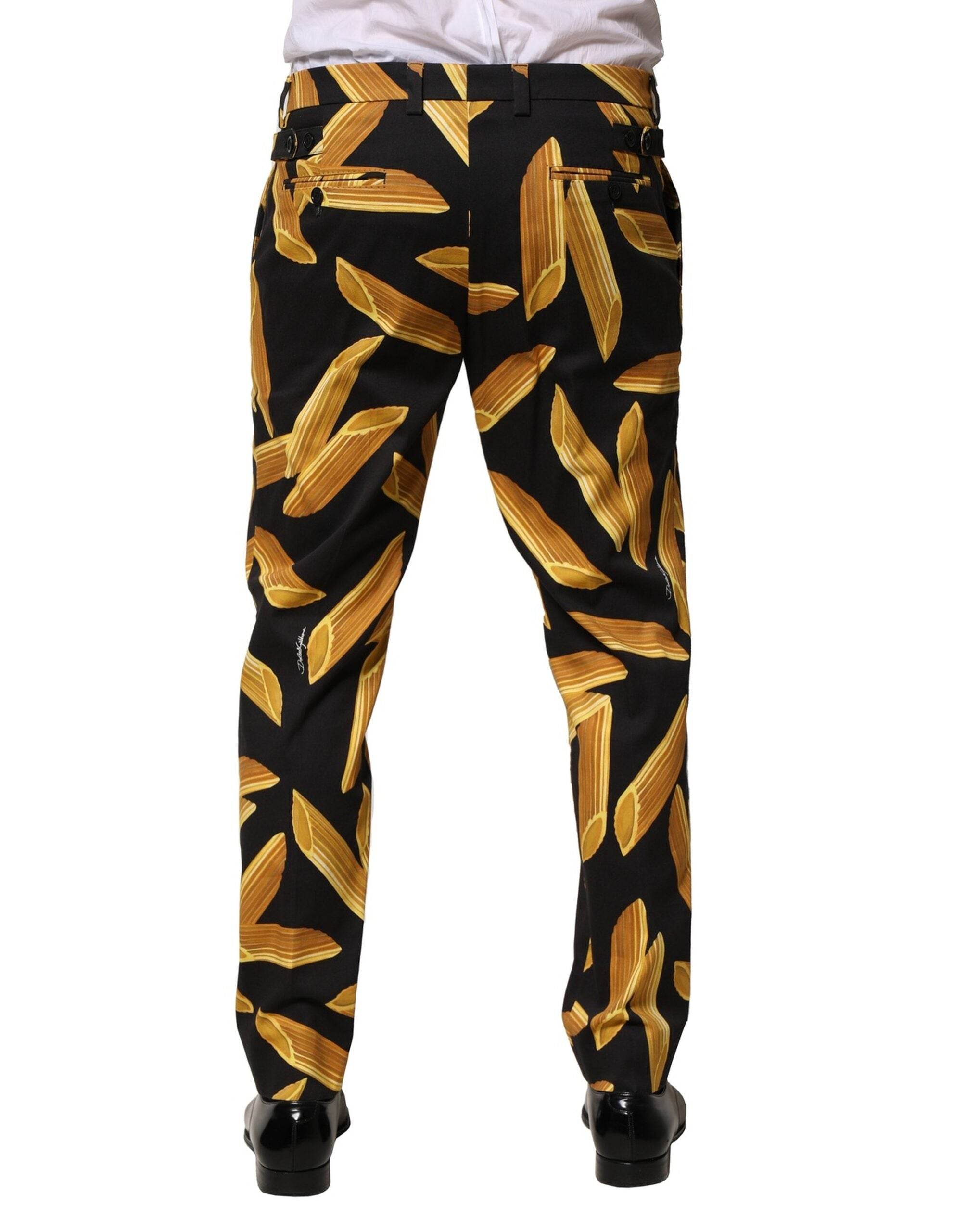 Dolce & Gabbana Black Pasta Print Tapered Men Pants - Hilstor