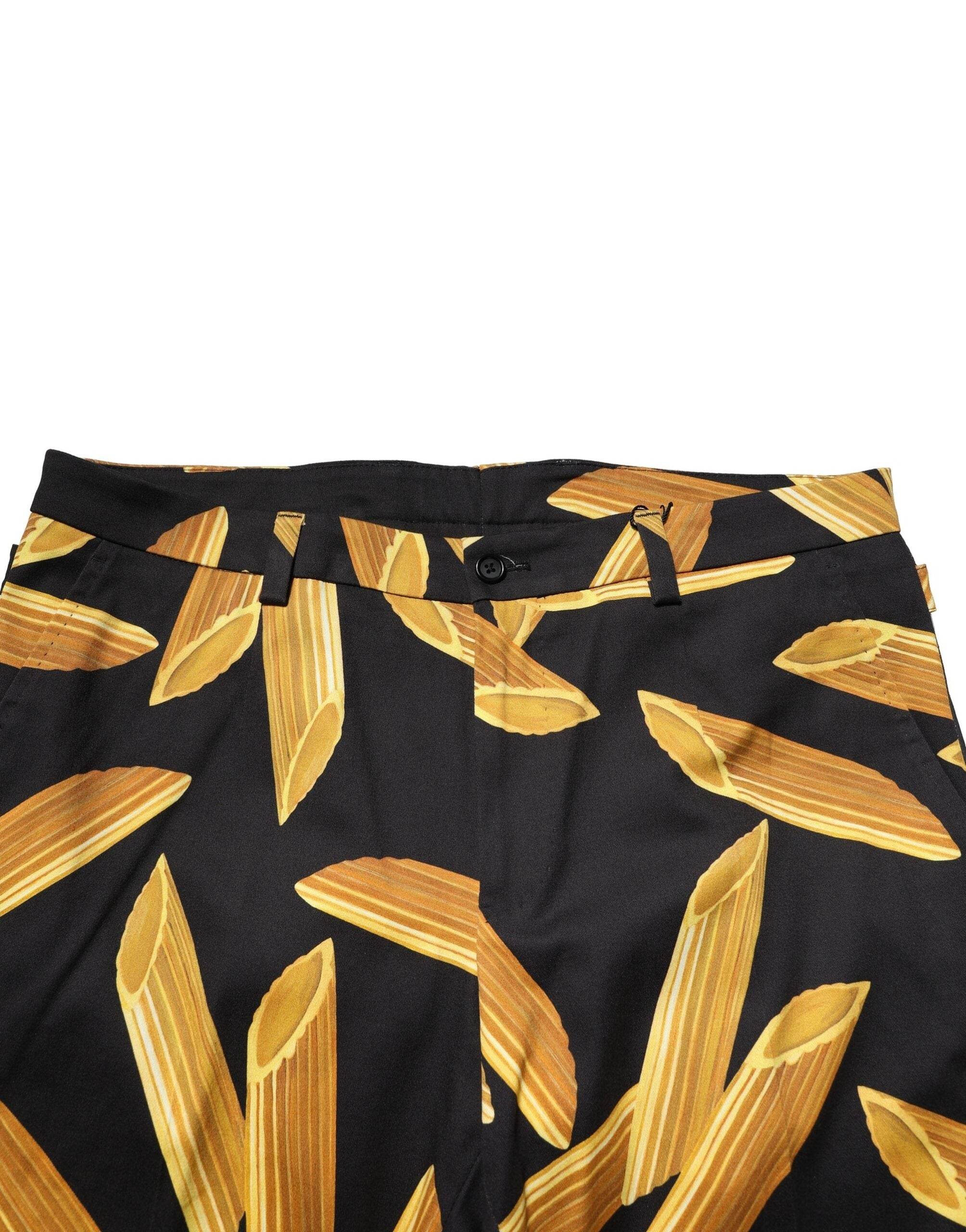 Dolce & Gabbana Black Pasta Print Tapered Men Pants - Hilstor