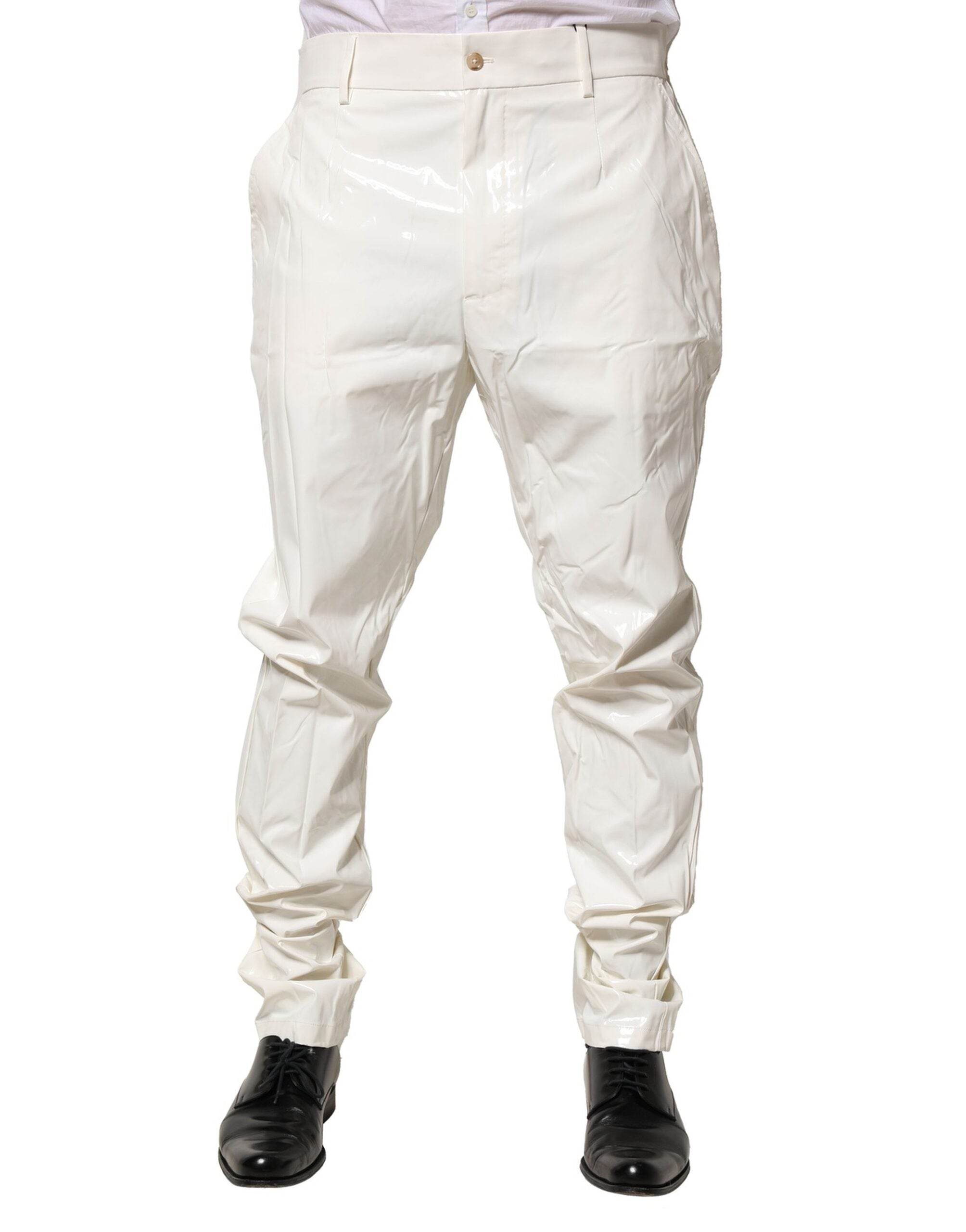 Dolce & Gabbana White Nylon Tapered Dress Men Pants - Hilstor
