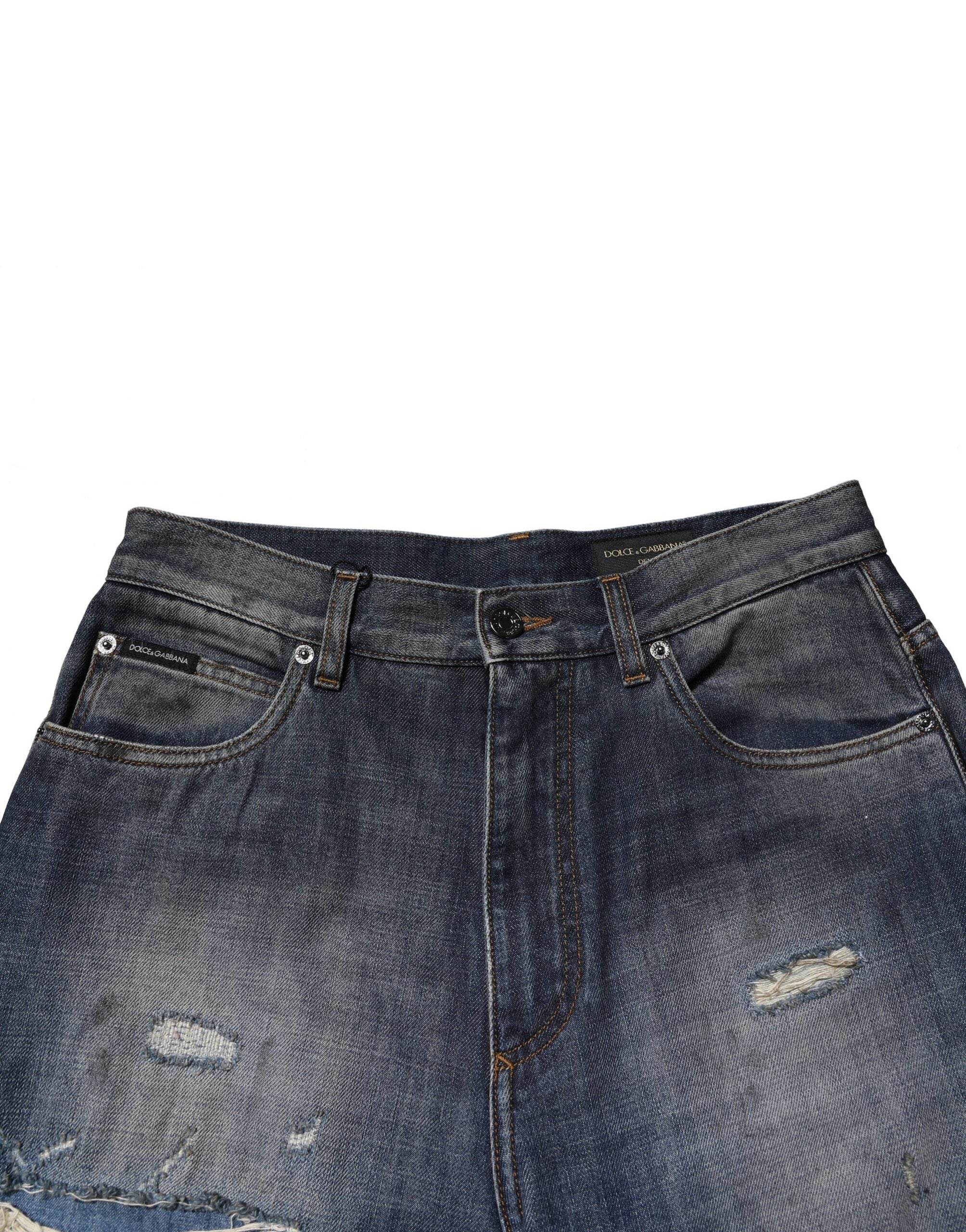 Dolce & Gabbana Blue Washed Tattered Cotton Men Jeans - Hilstor