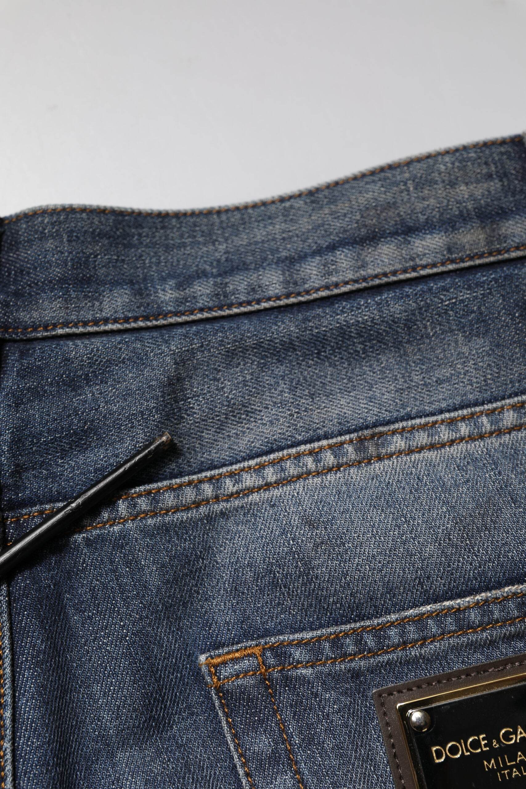 Dolce & Gabbana Blue Washed Tattered Cotton Men Jeans - Hilstor