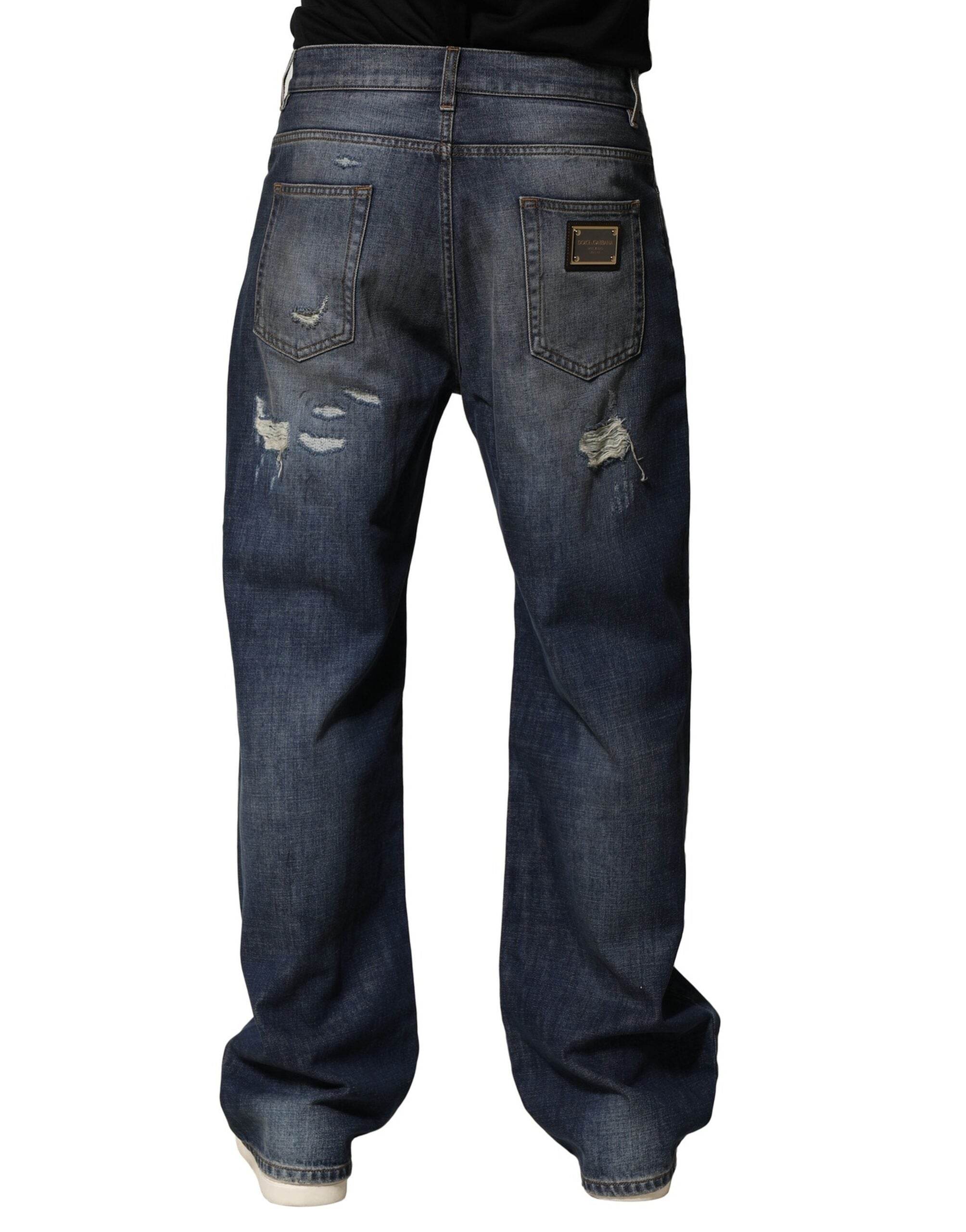 Dolce & Gabbana Blue Washed Tattered Cotton Men Jeans - Hilstor