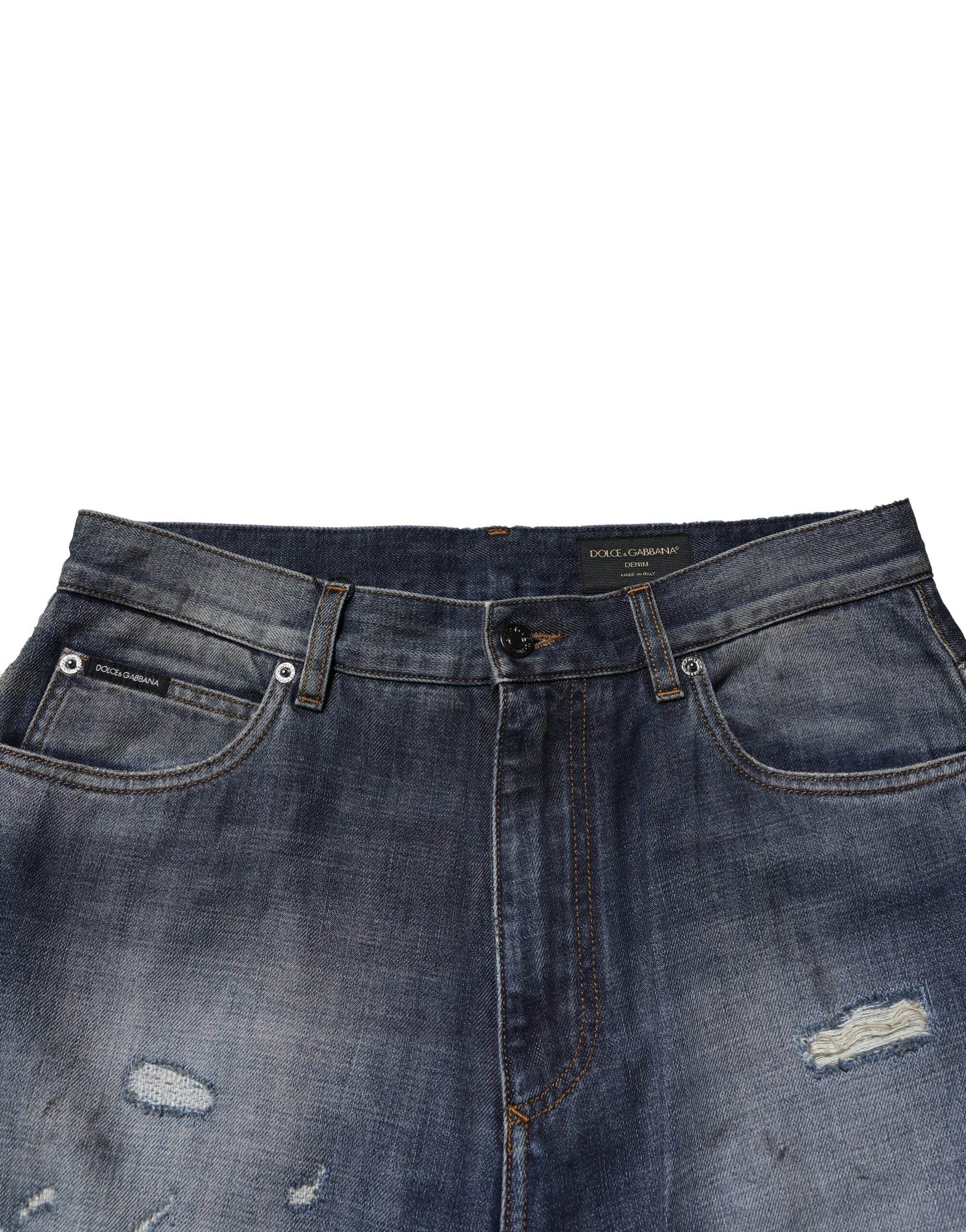 Dolce & Gabbana Blue Washed Tattered Cotton Men Jeans - Hilstor