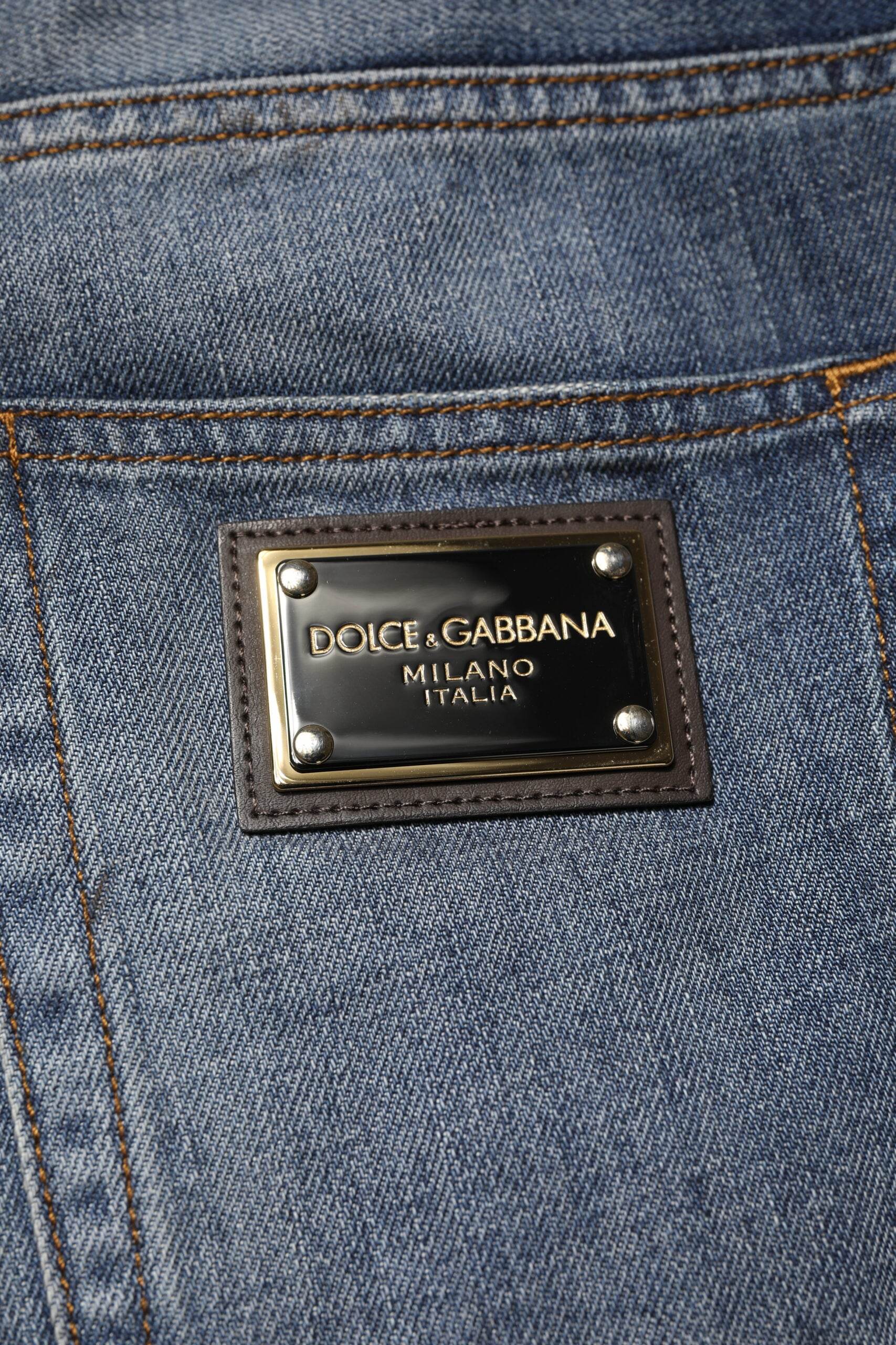 Dolce & Gabbana Blue Washed Tattered Cotton Men Jeans - Hilstor