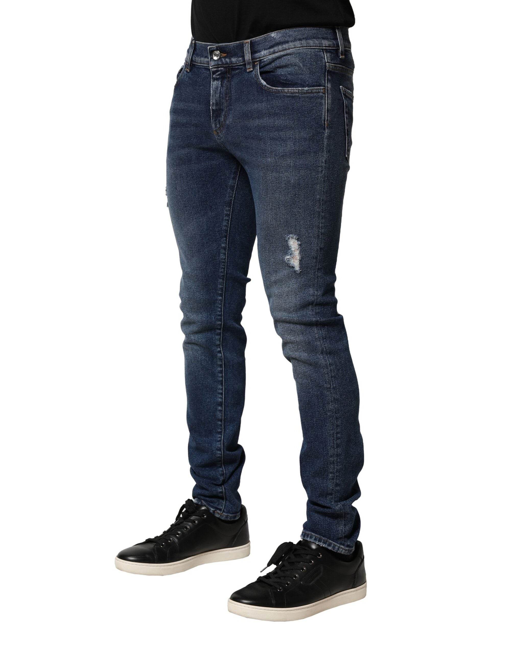 Dolce & Gabbana Blue Washed Skinny Cotton Denim Jeans - Hilstor
