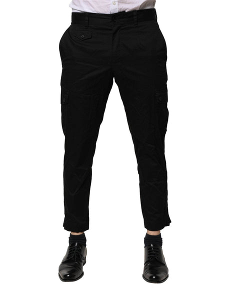 Dolce & Gabbana Black Cotton Dress Slim Formal Pants - Hilstor