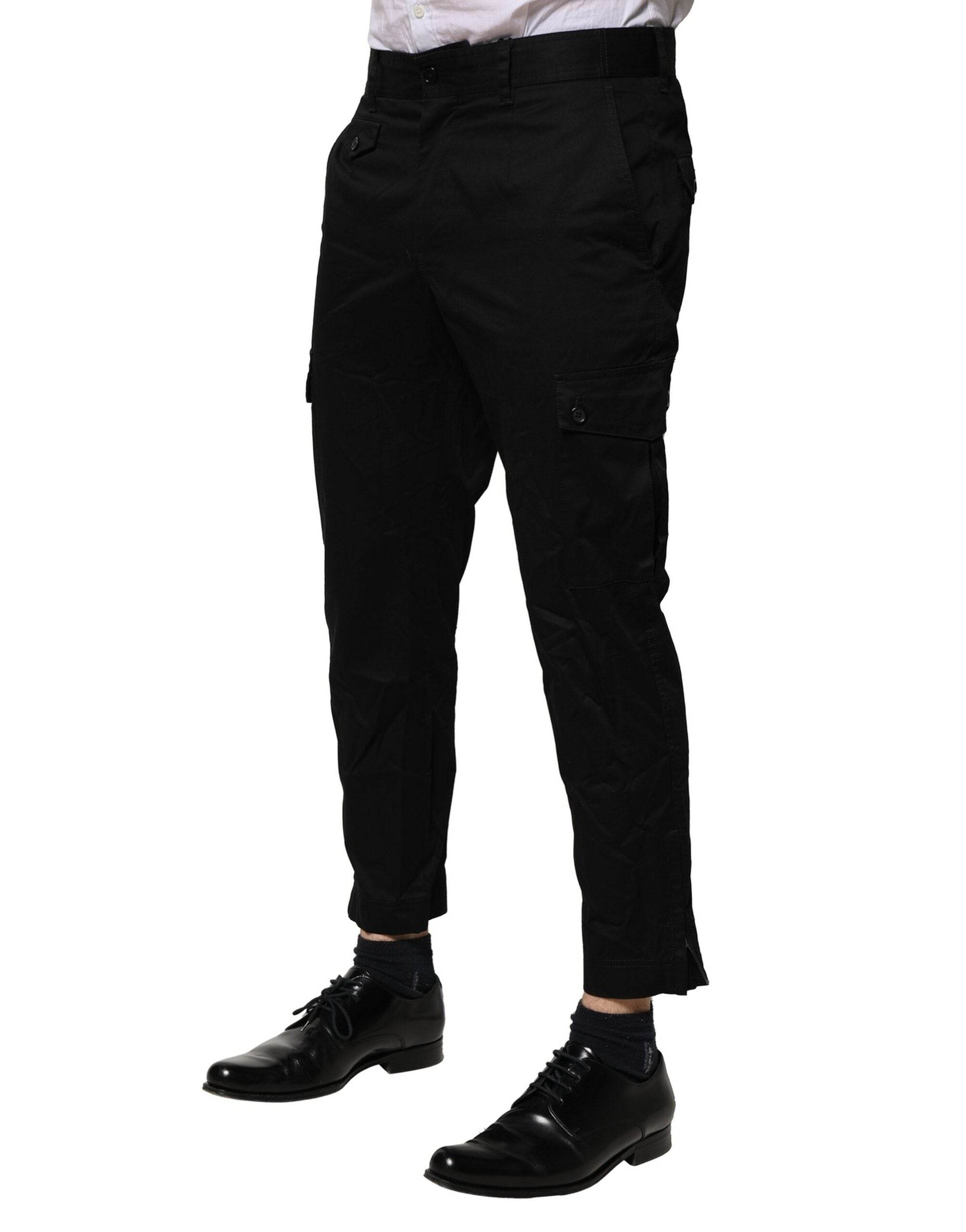 Dolce & Gabbana Black Cotton Dress Slim Formal Pants - Hilstor