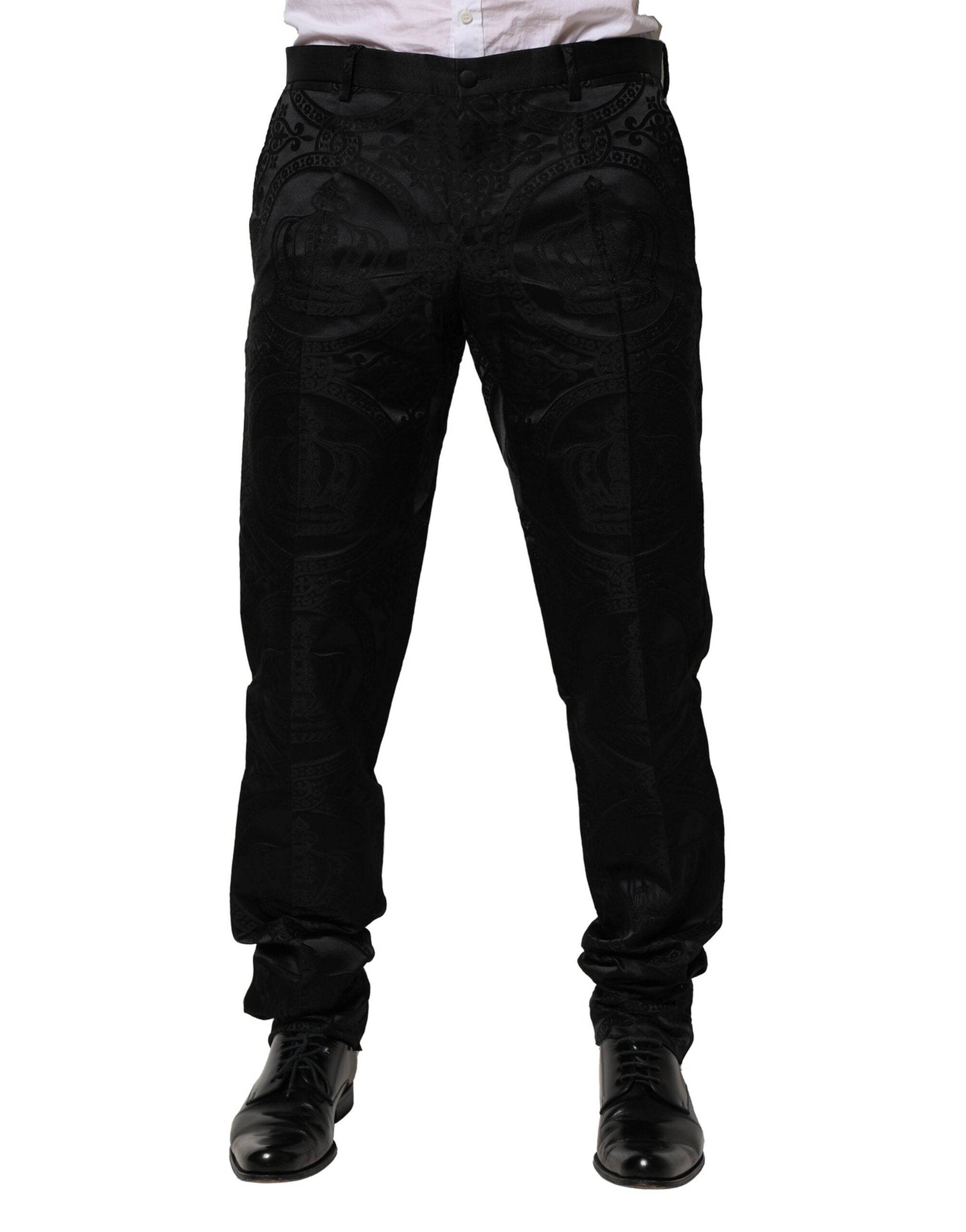 Dolce & Gabbana Black Cotton DG Crown Dress Pants - Hilstor