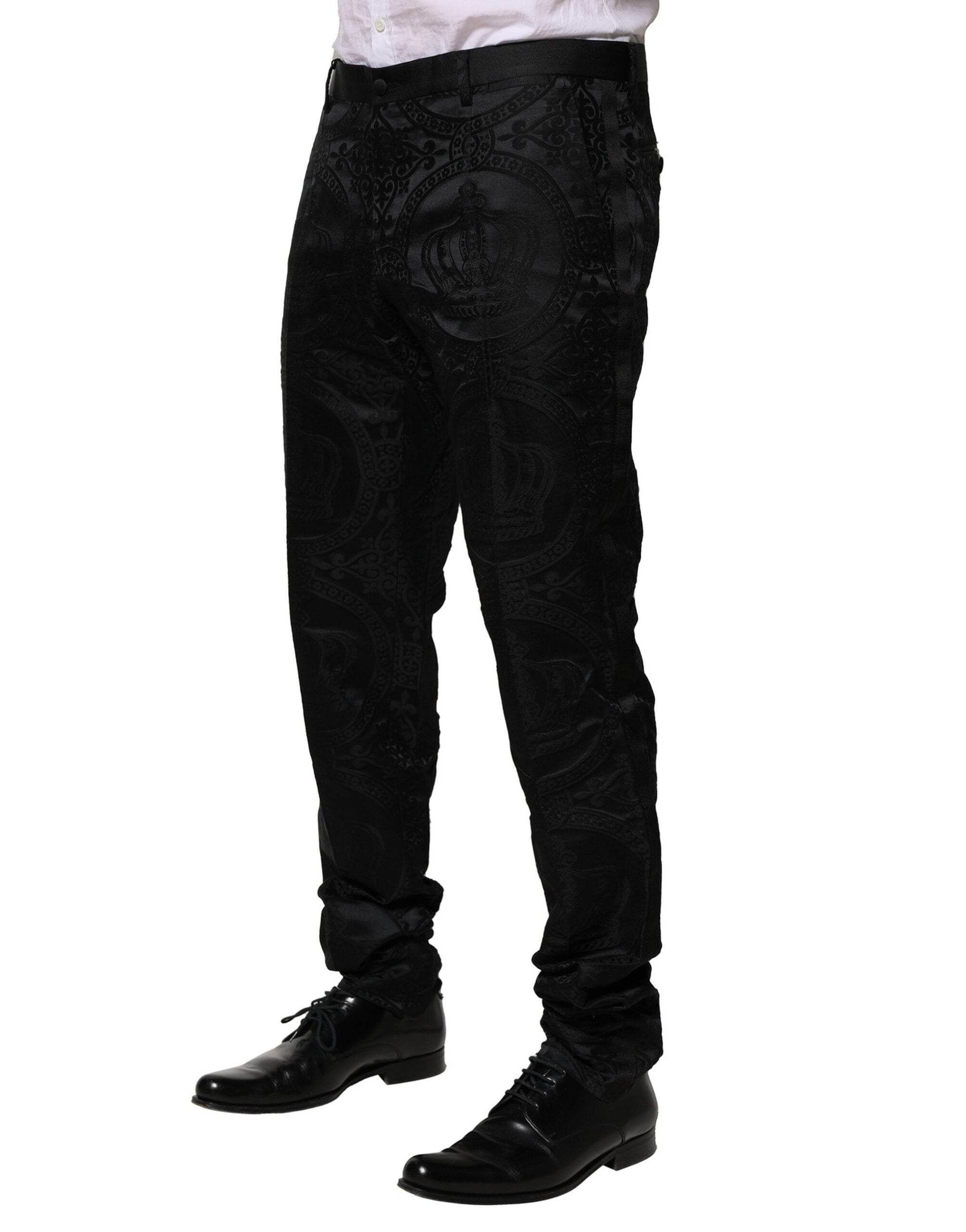 Dolce & Gabbana Black Cotton DG Crown Dress Pants - Hilstor
