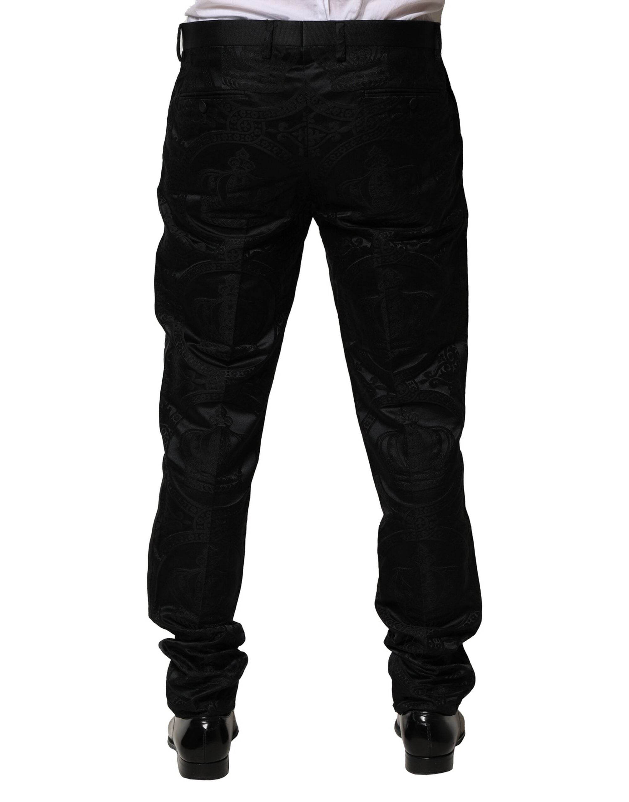 Dolce & Gabbana Black Cotton DG Crown Dress Pants - Hilstor