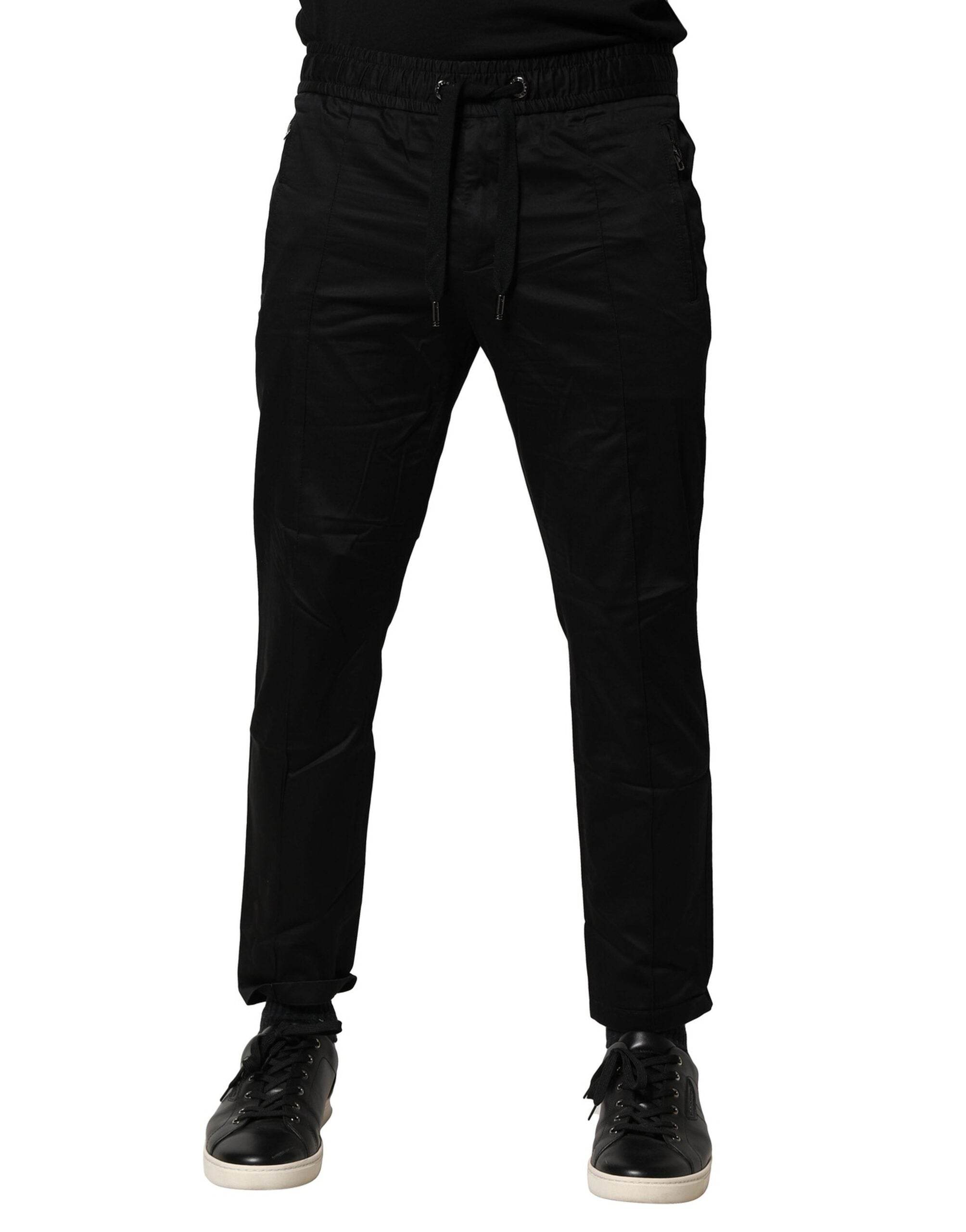Dolce & Gabbana Black Cotton Mid Waist Jogger Pants - Hilstor