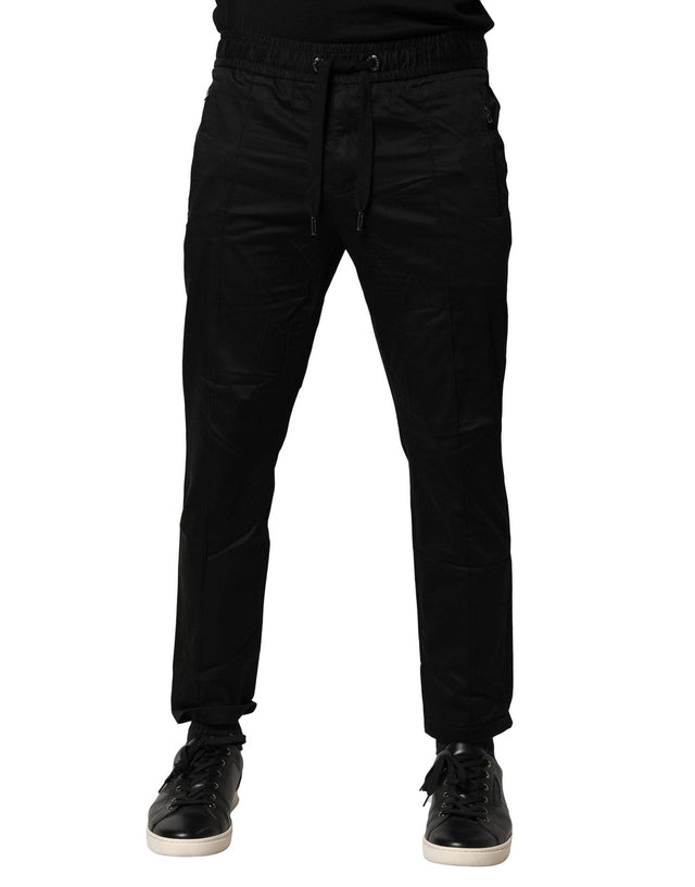 Dolce & Gabbana Black Cotton Mid Waist Jogger Pants - Hilstor