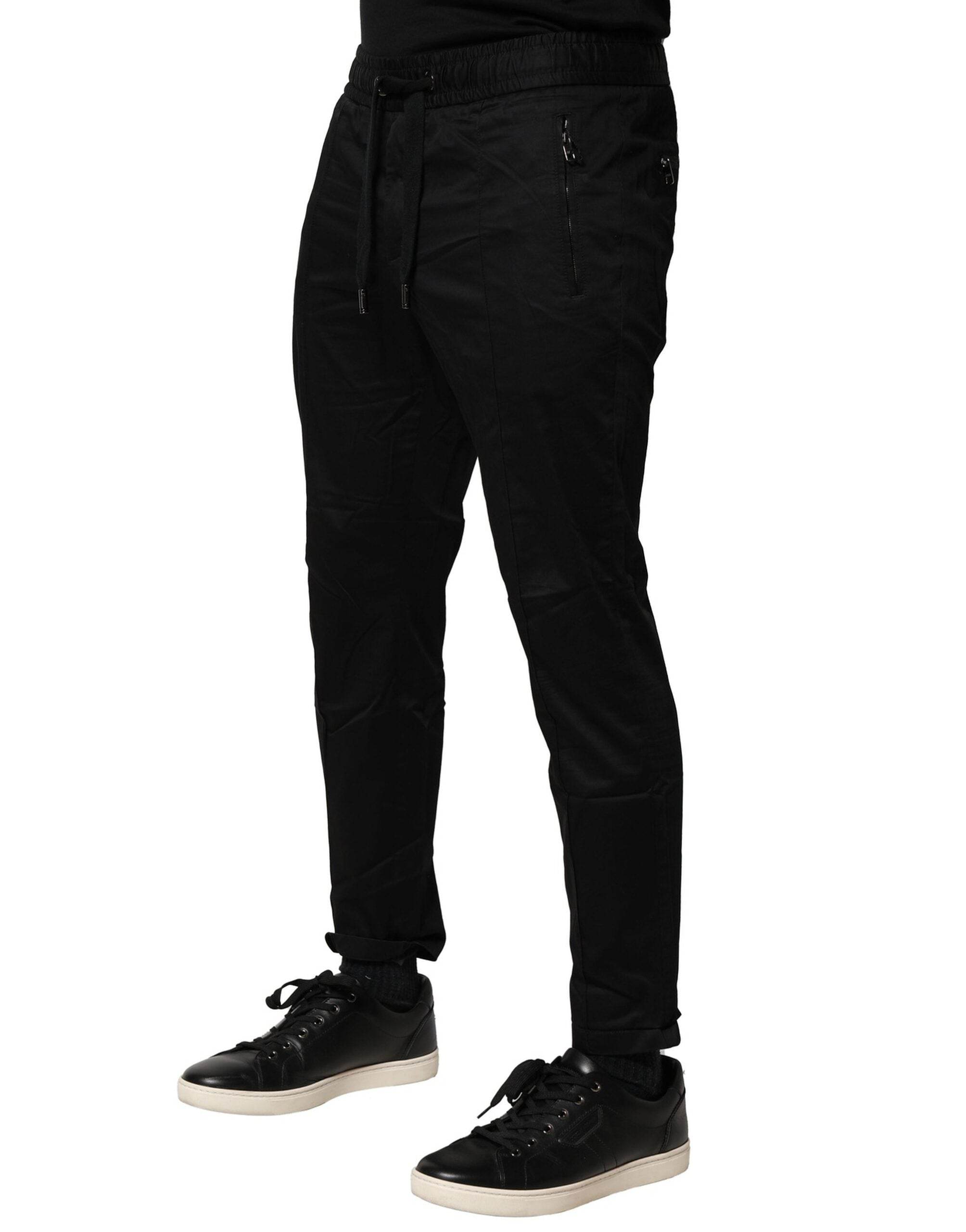 Dolce & Gabbana Black Cotton Mid Waist Jogger Pants - Hilstor