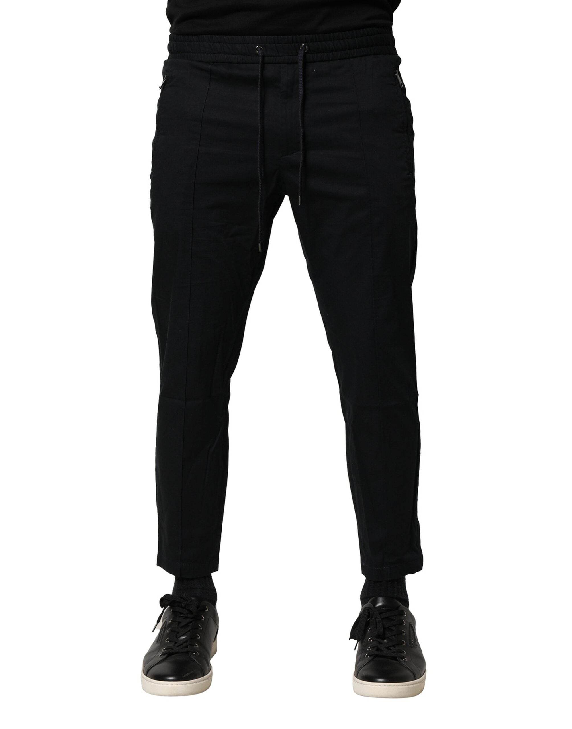 Dolce & Gabbana Black Cotton Mid Waist Jogger Pants - Hilstor