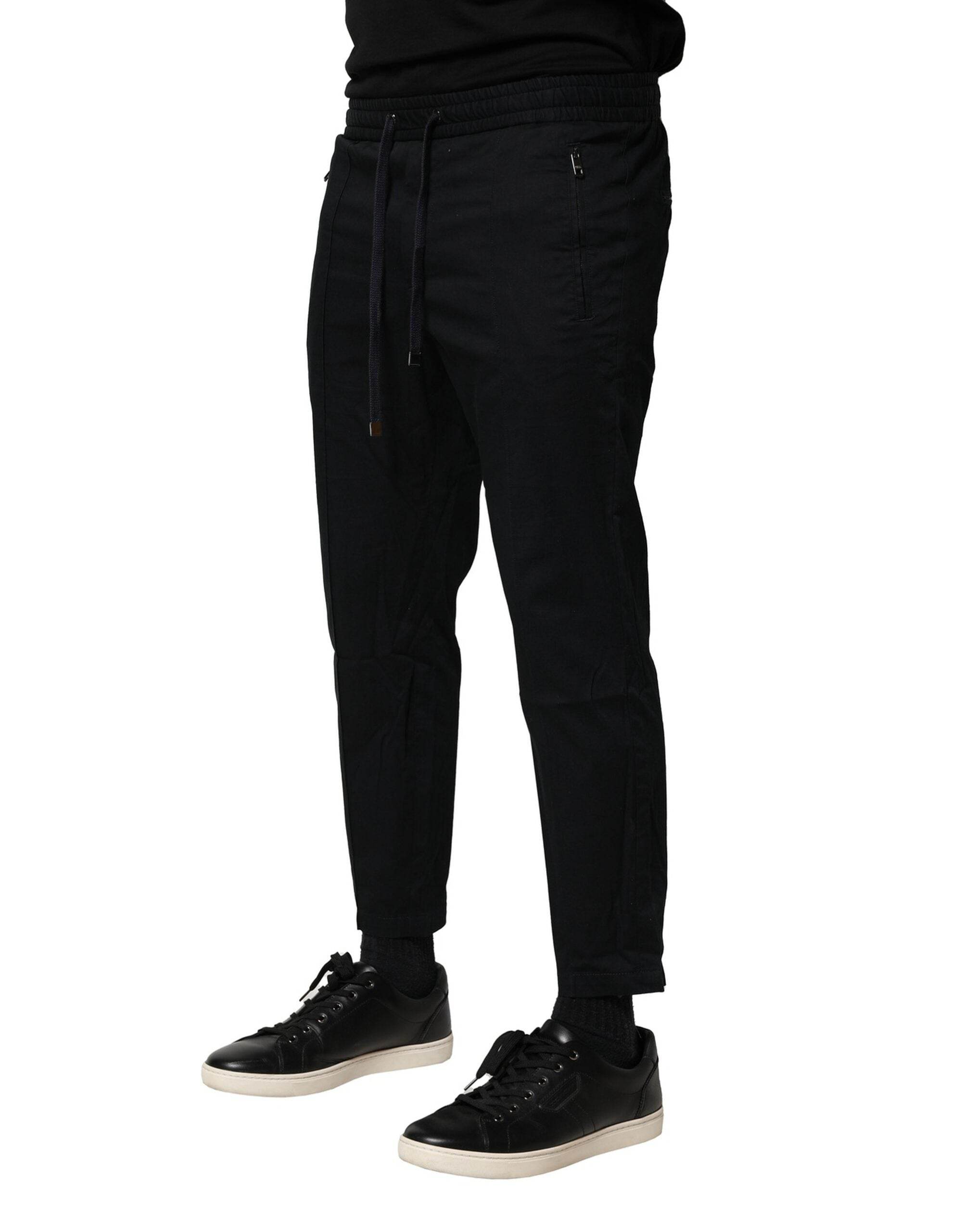 Dolce & Gabbana Black Cotton Mid Waist Jogger Pants - Hilstor