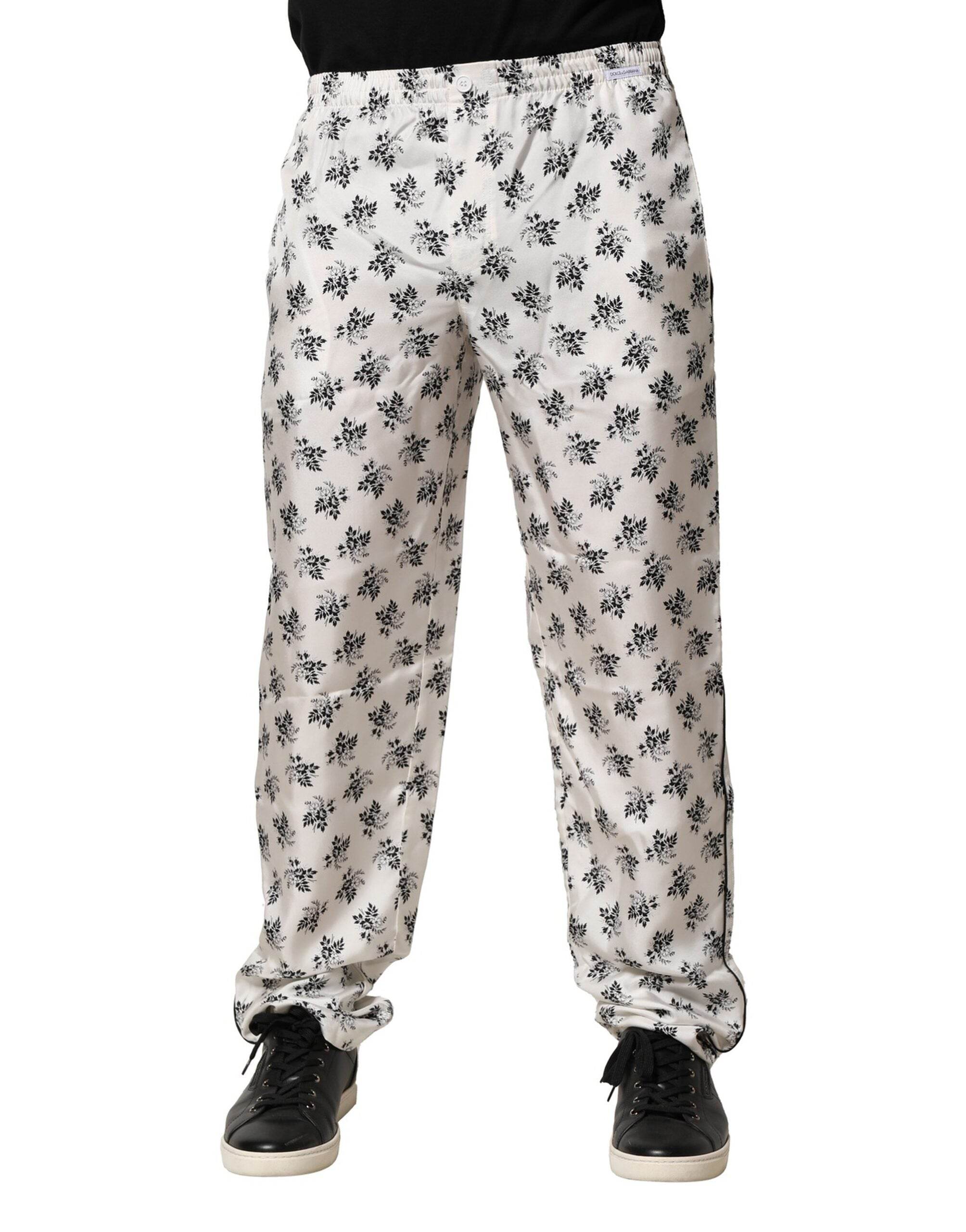 Dolce & Gabbana White Floral Silk Casual Lounge Pants - Hilstor