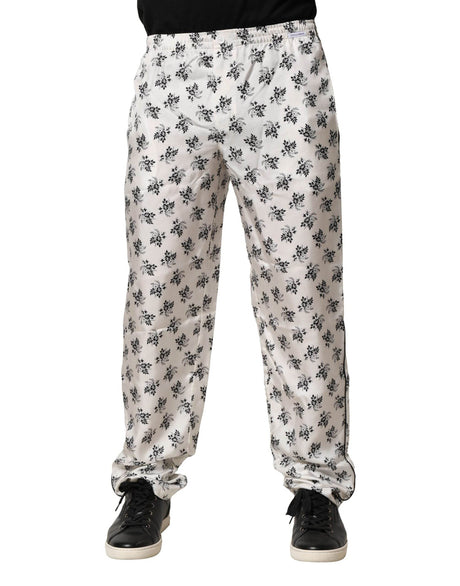 Dolce & Gabbana White Floral Silk Casual Lounge Pants - Hilstor