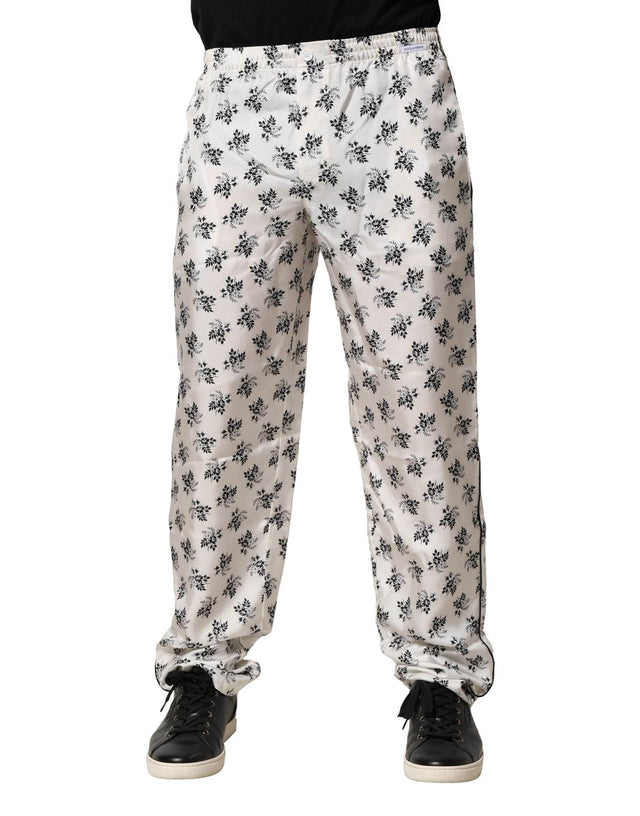 Dolce & Gabbana White Floral Silk Casual Lounge Pants - Hilstor