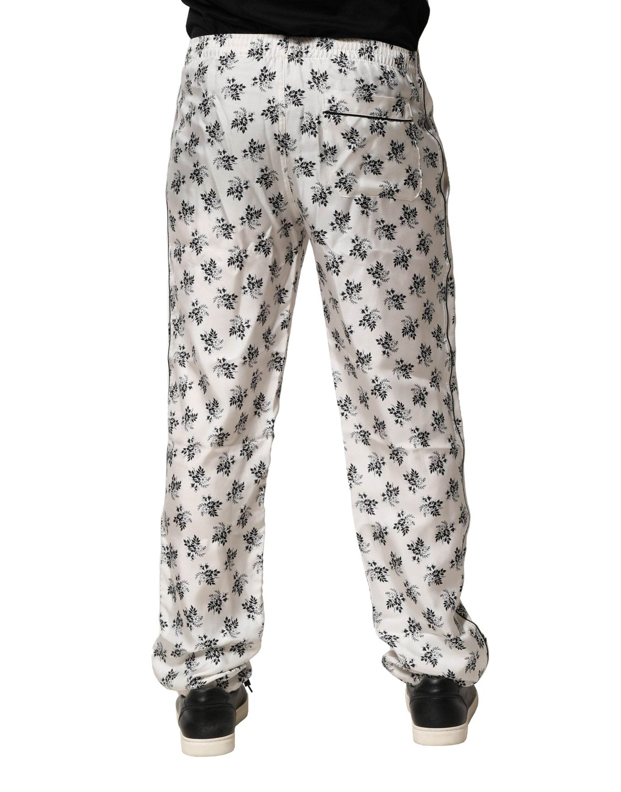 Dolce & Gabbana White Floral Silk Casual Lounge Pants - Hilstor