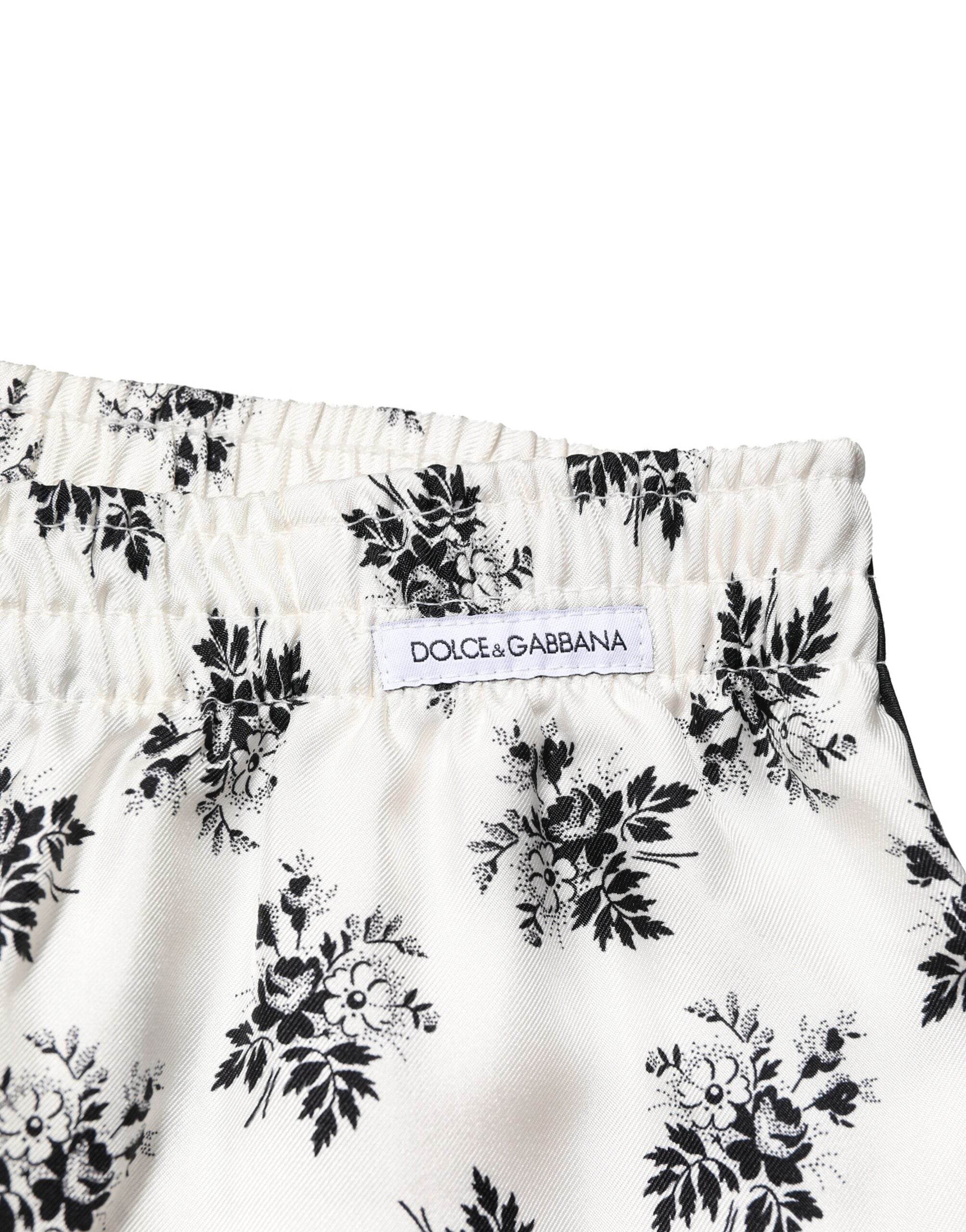 Dolce & Gabbana White Floral Silk Casual Lounge Pants - Hilstor