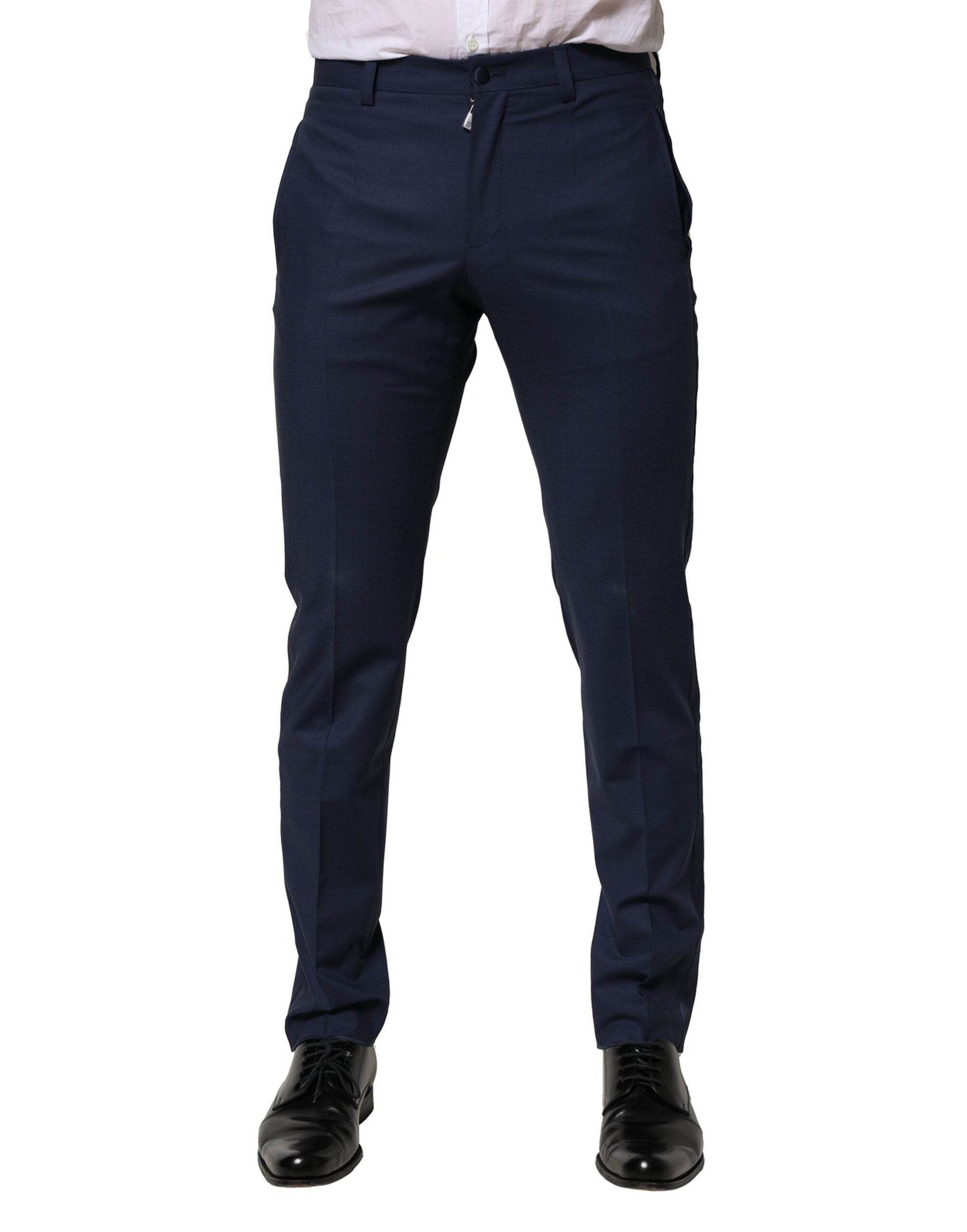 Dolce & Gabbana Dark Blue Wool Dress Formal Pants - Hilstor