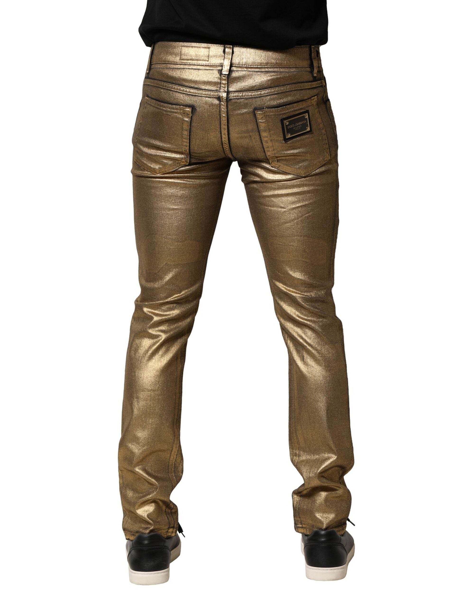 Dolce & Gabbana Gold Tattered Cotton Stretch Slim Denim Jeans - Hilstor
