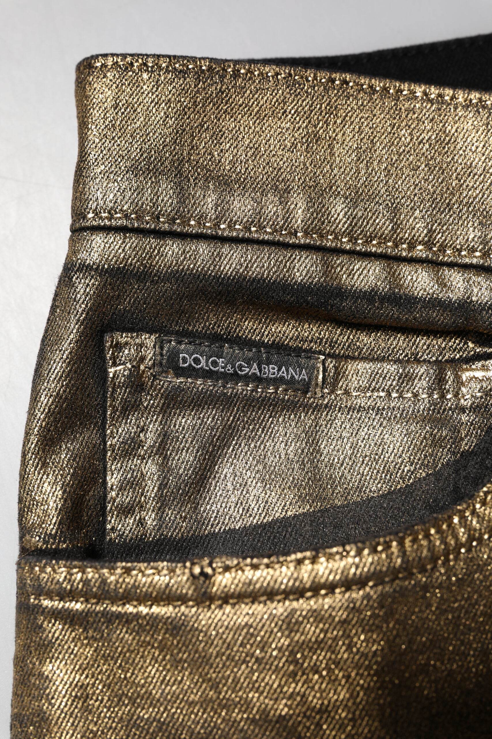 Dolce & Gabbana Gold Tattered Cotton Stretch Slim Denim Jeans - Hilstor
