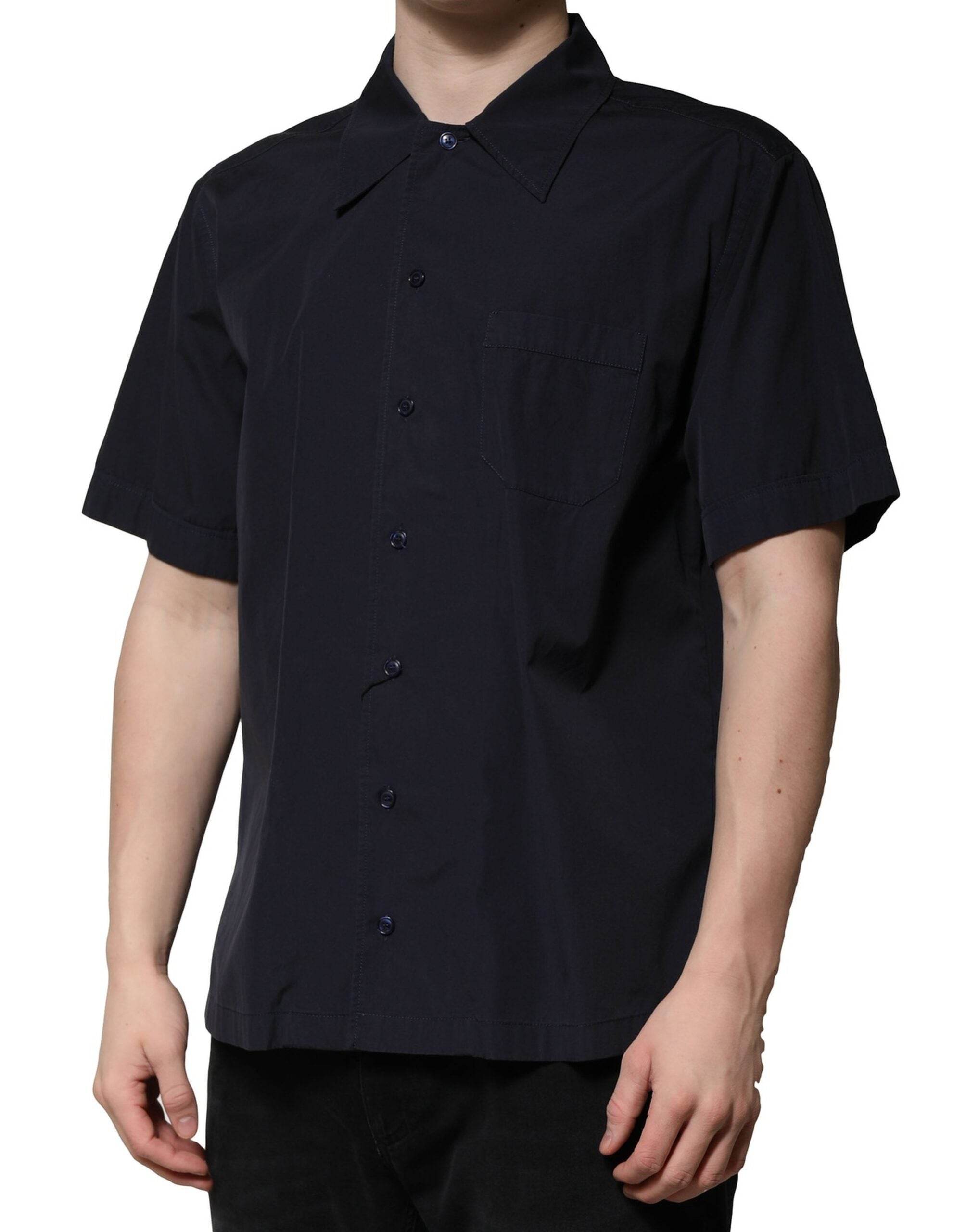 Dolce & Gabbana Dark Blue Cotton Short Sleeves Casual Shirt - Hilstor
