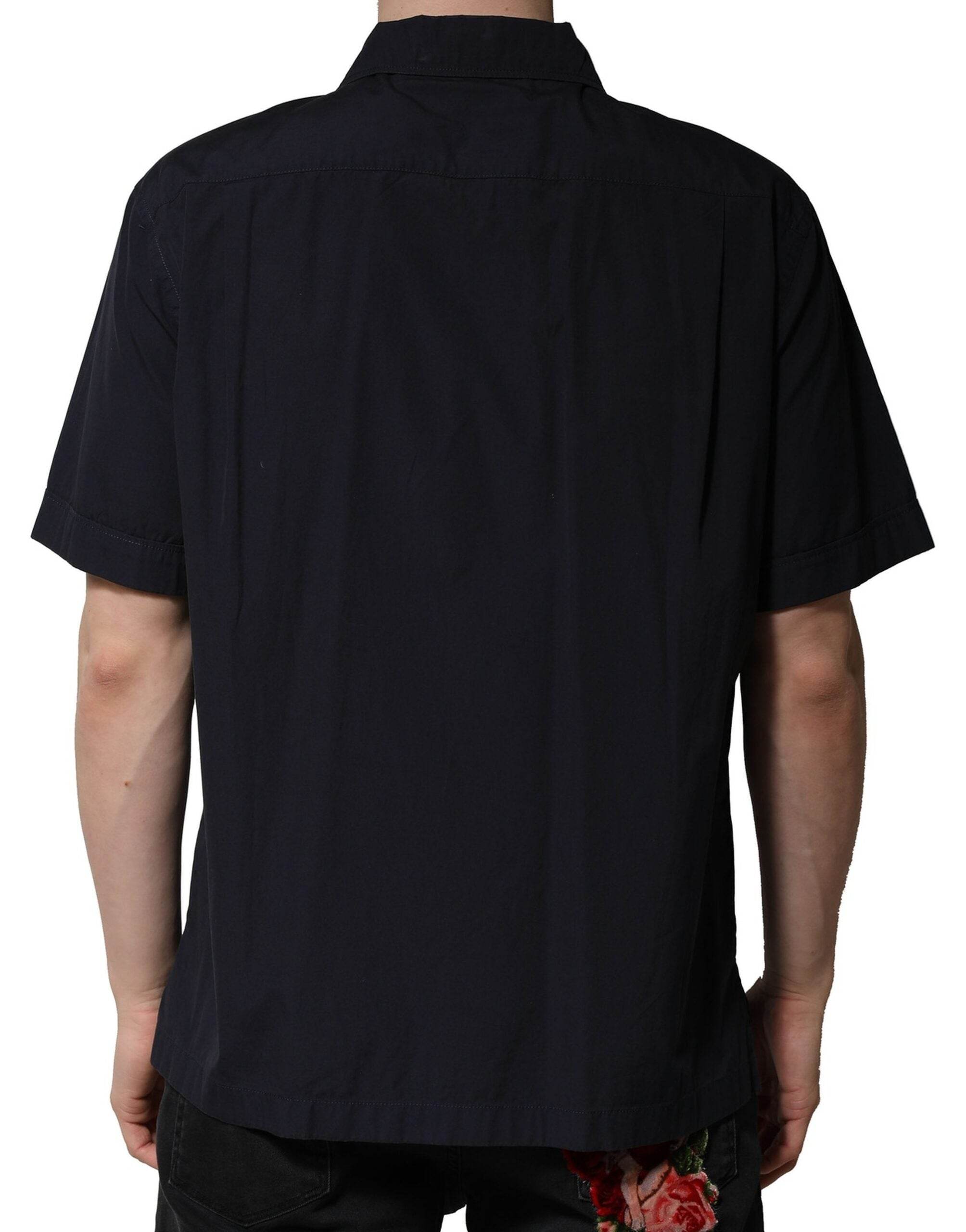 Dolce & Gabbana Dark Blue Cotton Short Sleeves Casual Shirt - Hilstor