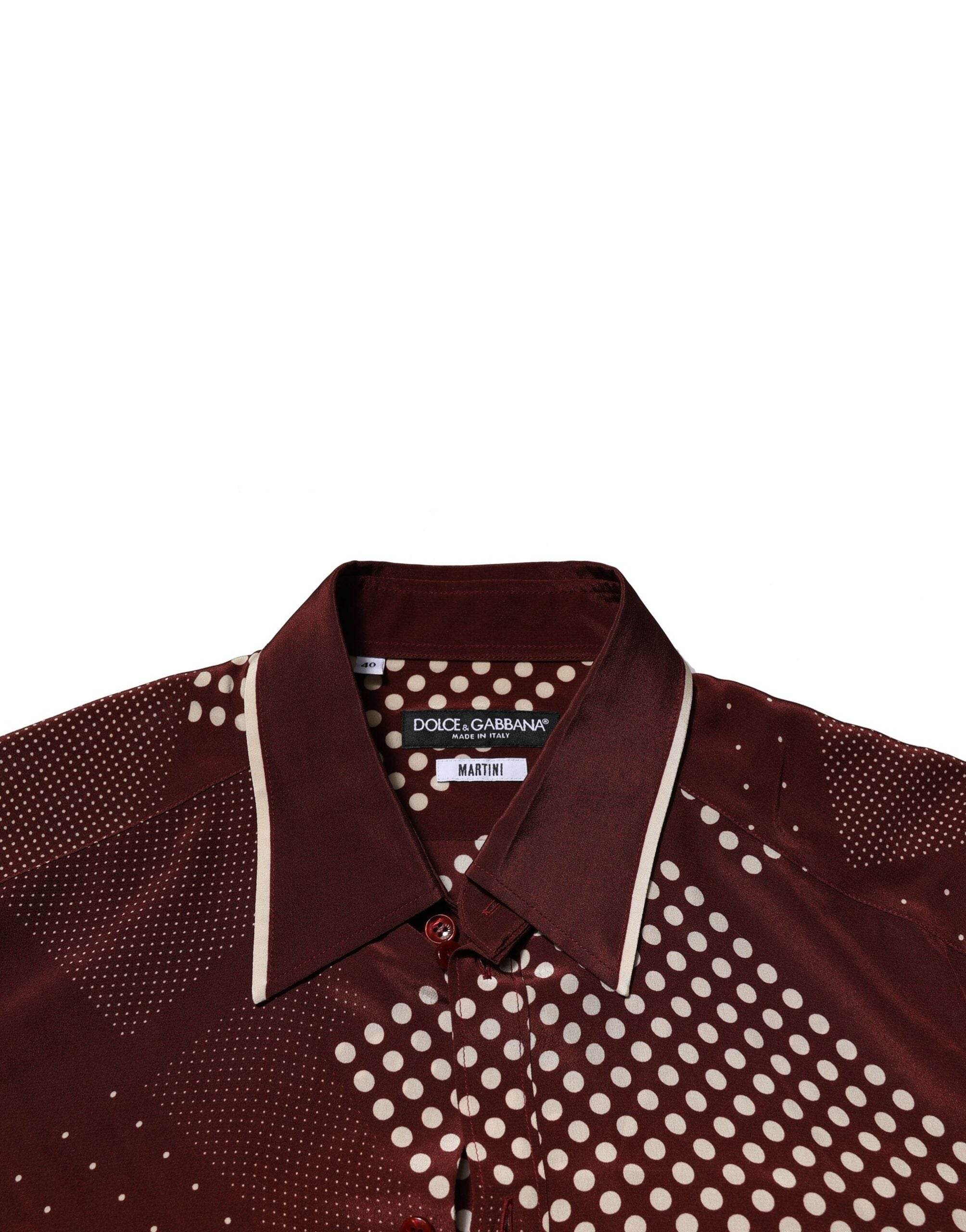 Dolce & Gabbana Maroon Dotted Silk Long Sleeve Casual Shirt - Hilstor