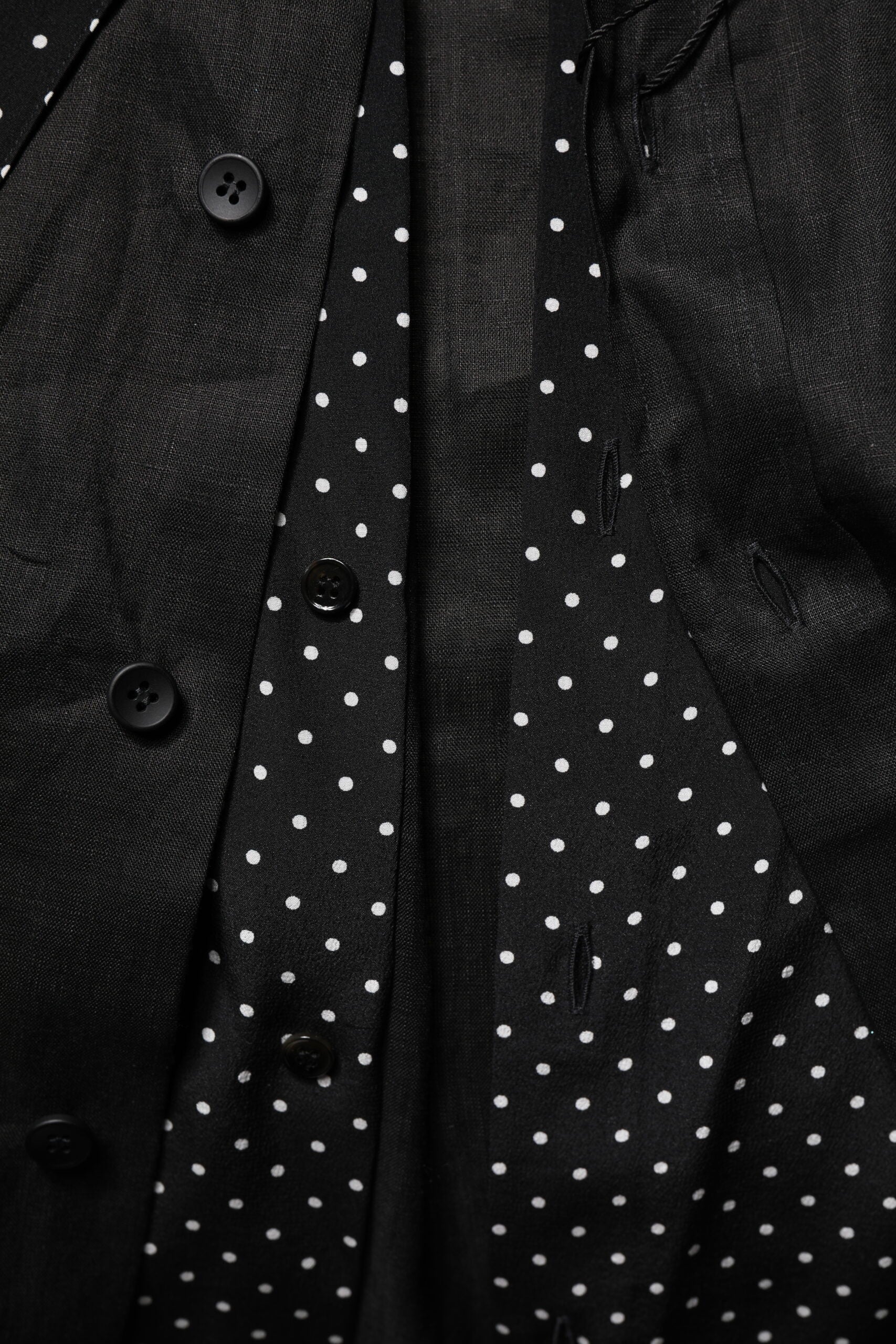 Dolce &amp; Gabbana Svart Polka Dot Linne Siden Herr Casual Skjorta