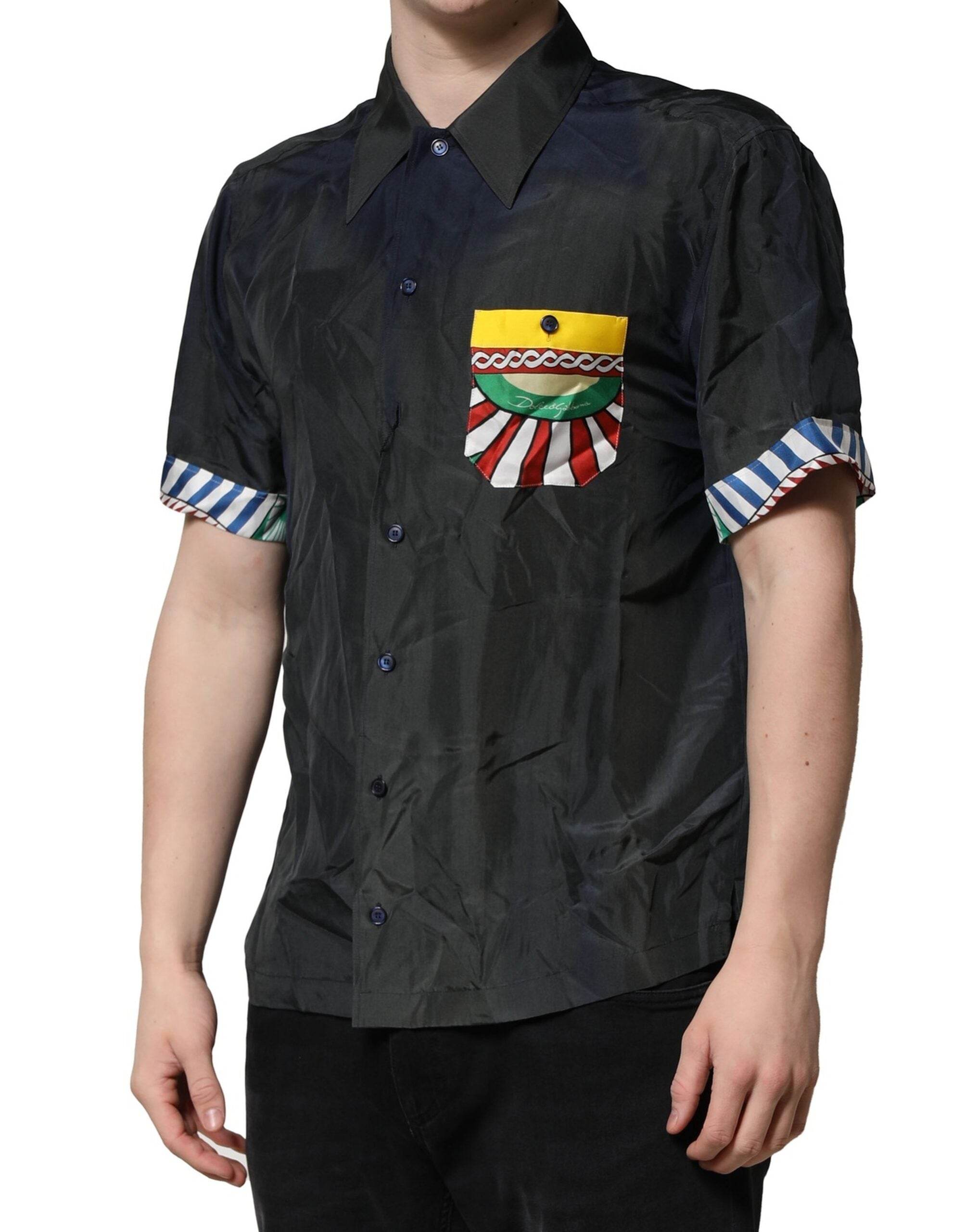 Dolce & Gabbana Black Silk Short Sleeves Men Casual Shirt - Hilstor