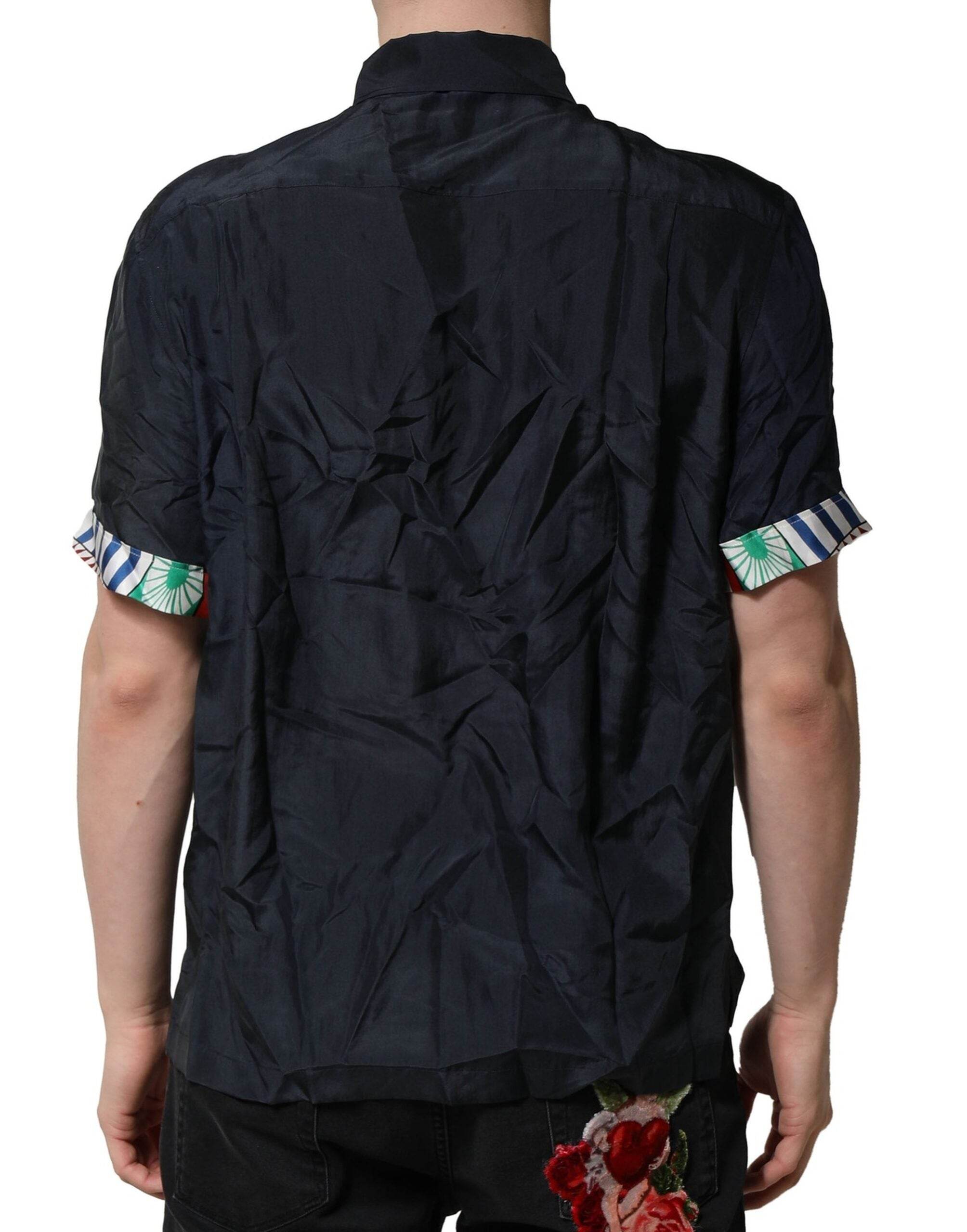 Dolce & Gabbana Black Silk Short Sleeves Men Casual Shirt - Hilstor
