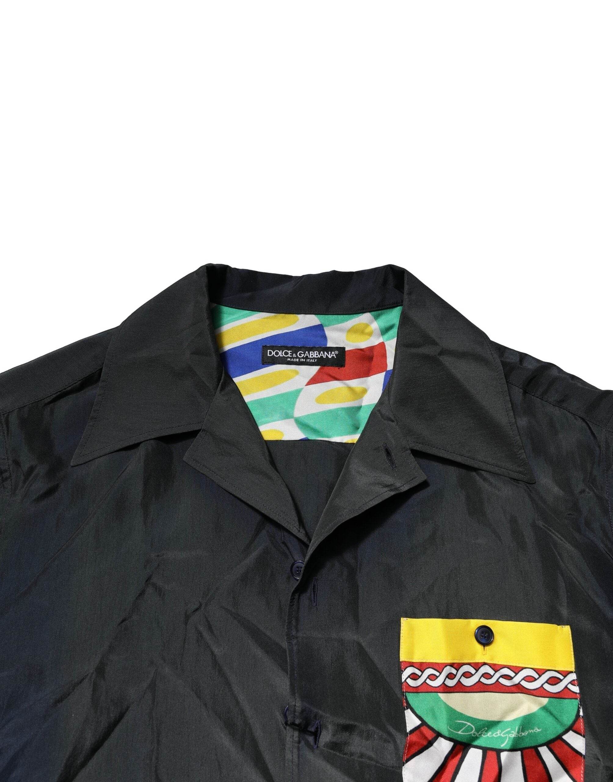 Dolce & Gabbana Black Silk Short Sleeves Men Casual Shirt - Hilstor