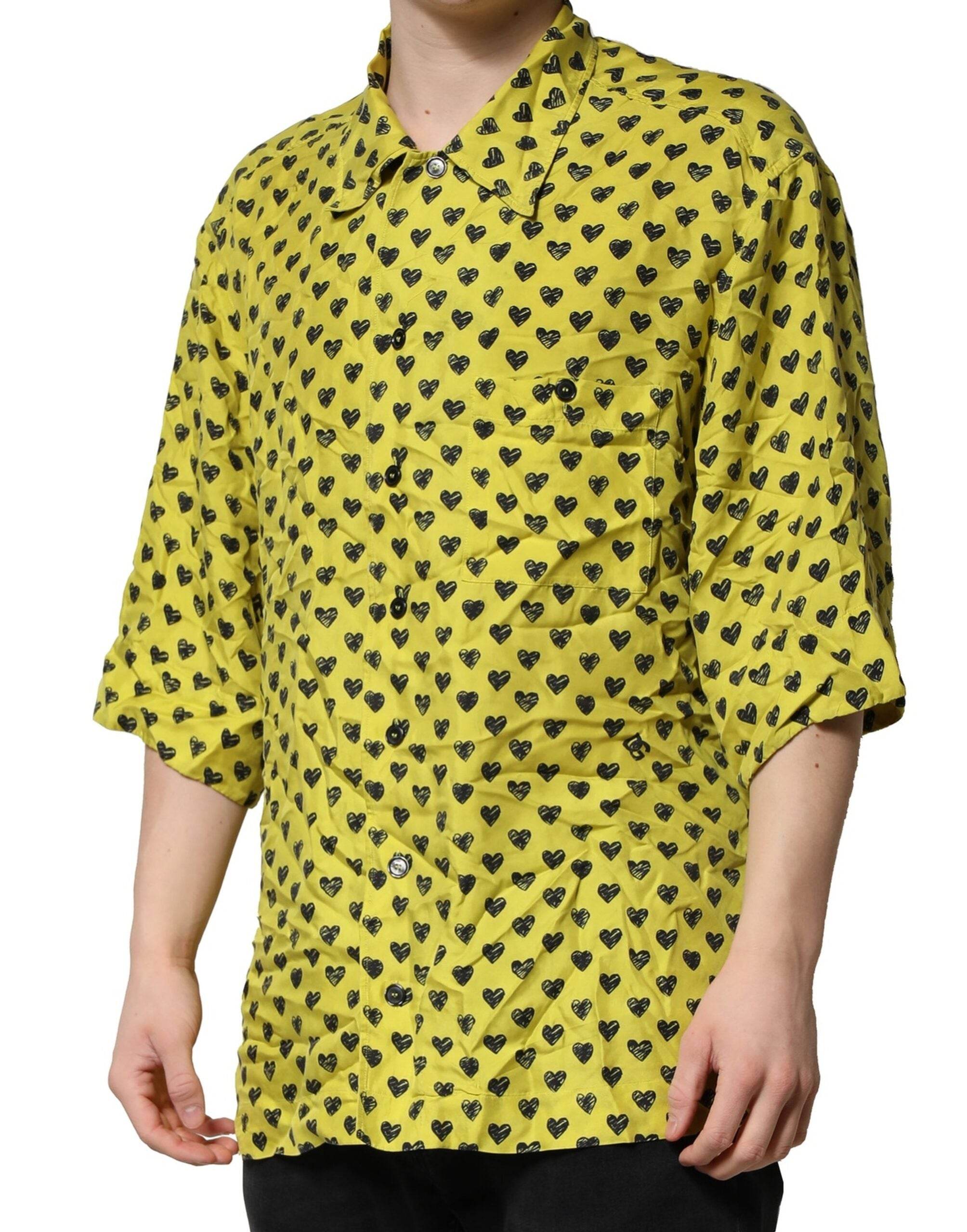 Dolce & Gabbana Yellow Heart Short Sleeves Men Casual Shirt - Hilstor