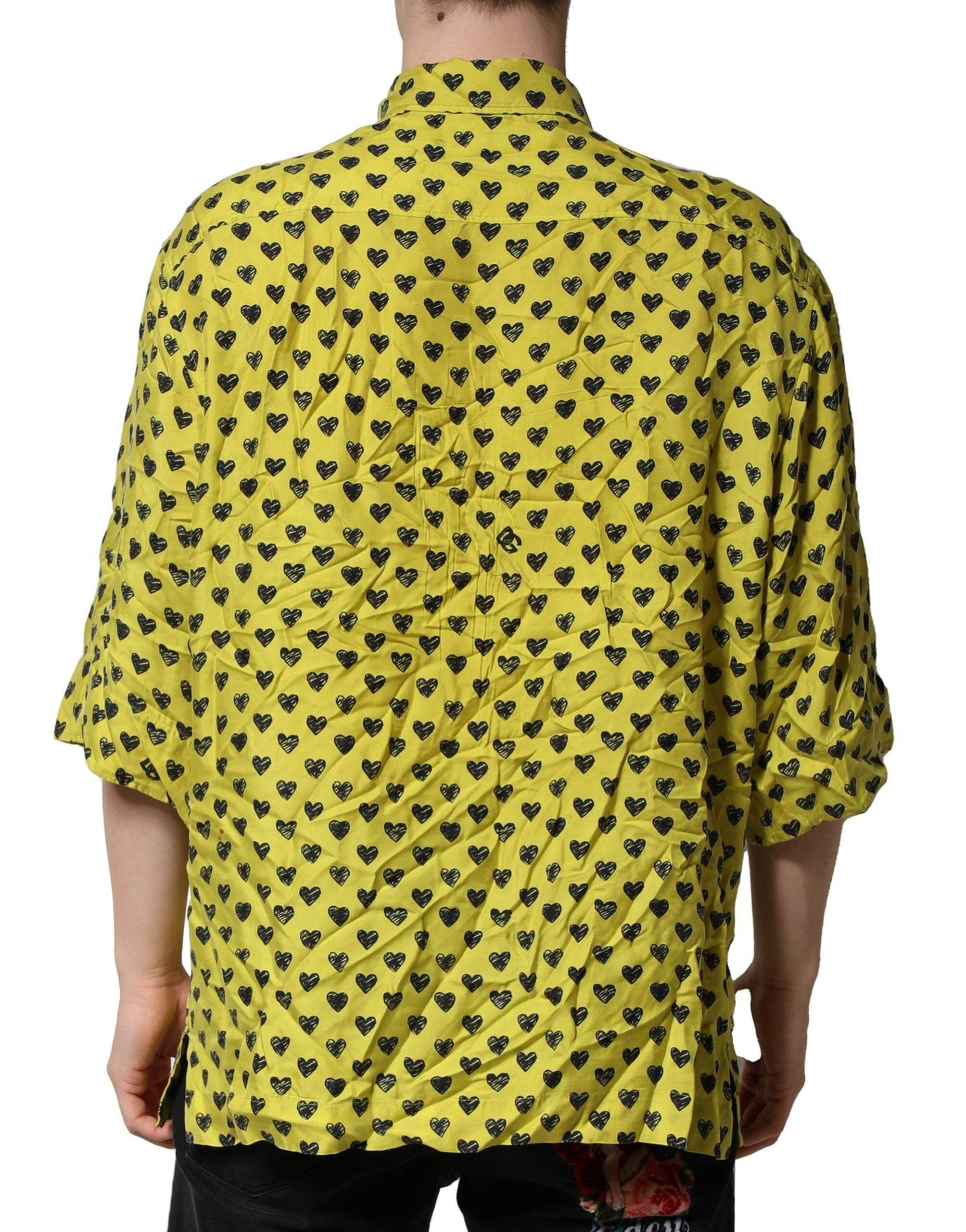 Dolce & Gabbana Yellow Heart Short Sleeves Men Casual Shirt - Hilstor